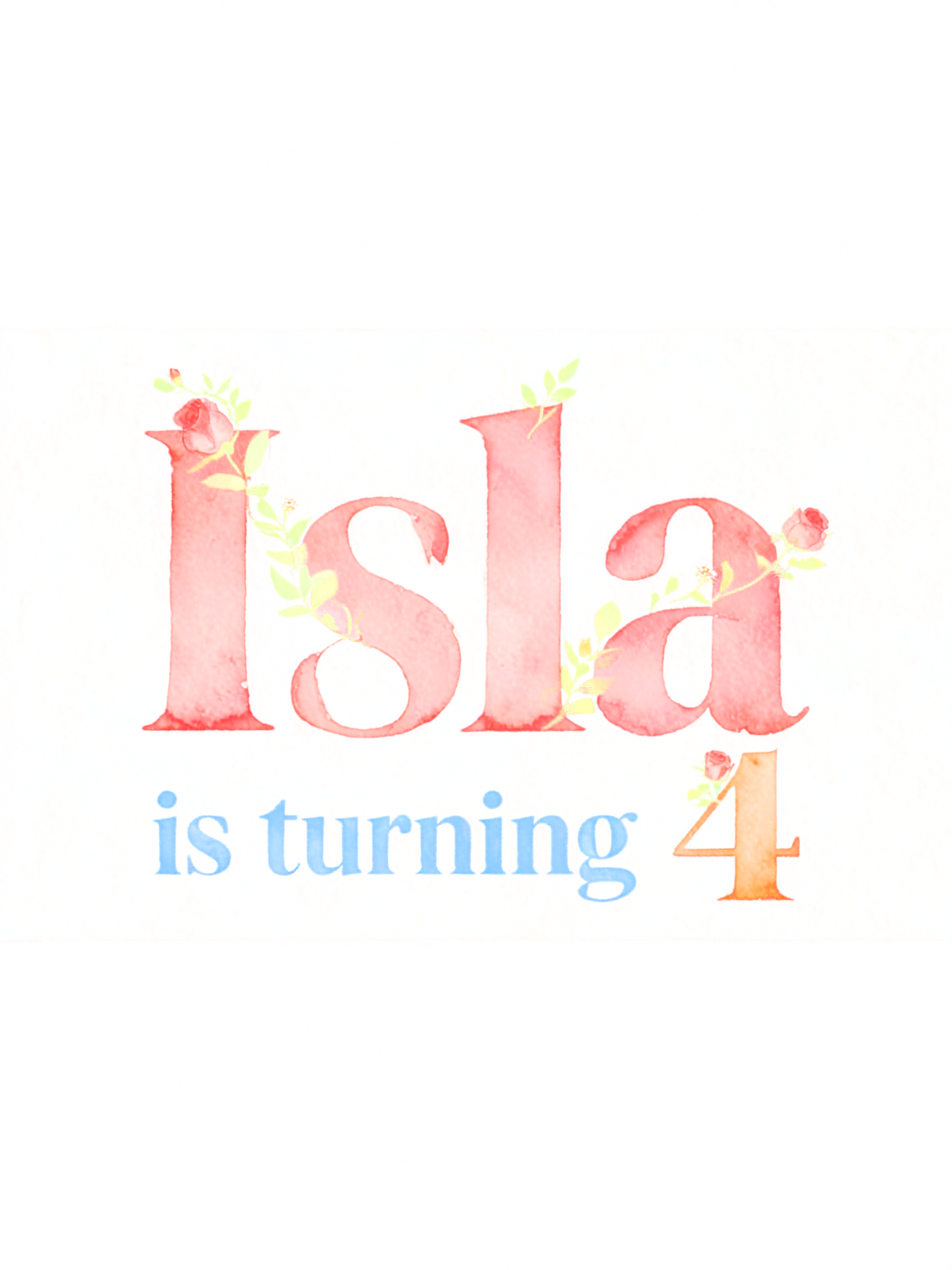 "Isla 
is turning 4" — Watercolor | AI Text Effect Generator