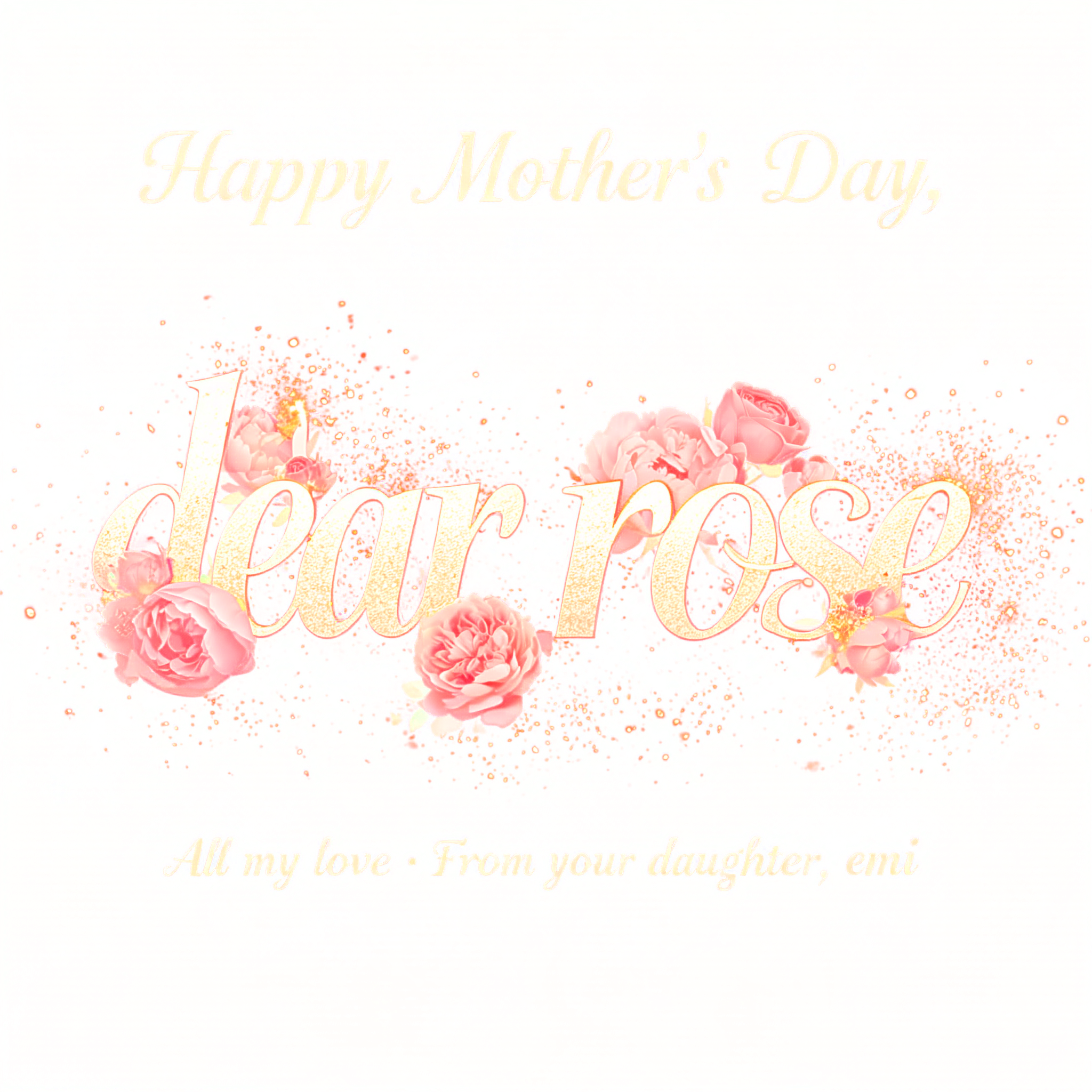 "Happy Mother's Day,

dear rose 

All my love · From your daughter, emi" — Mothers Day | AI Text Effect Generator