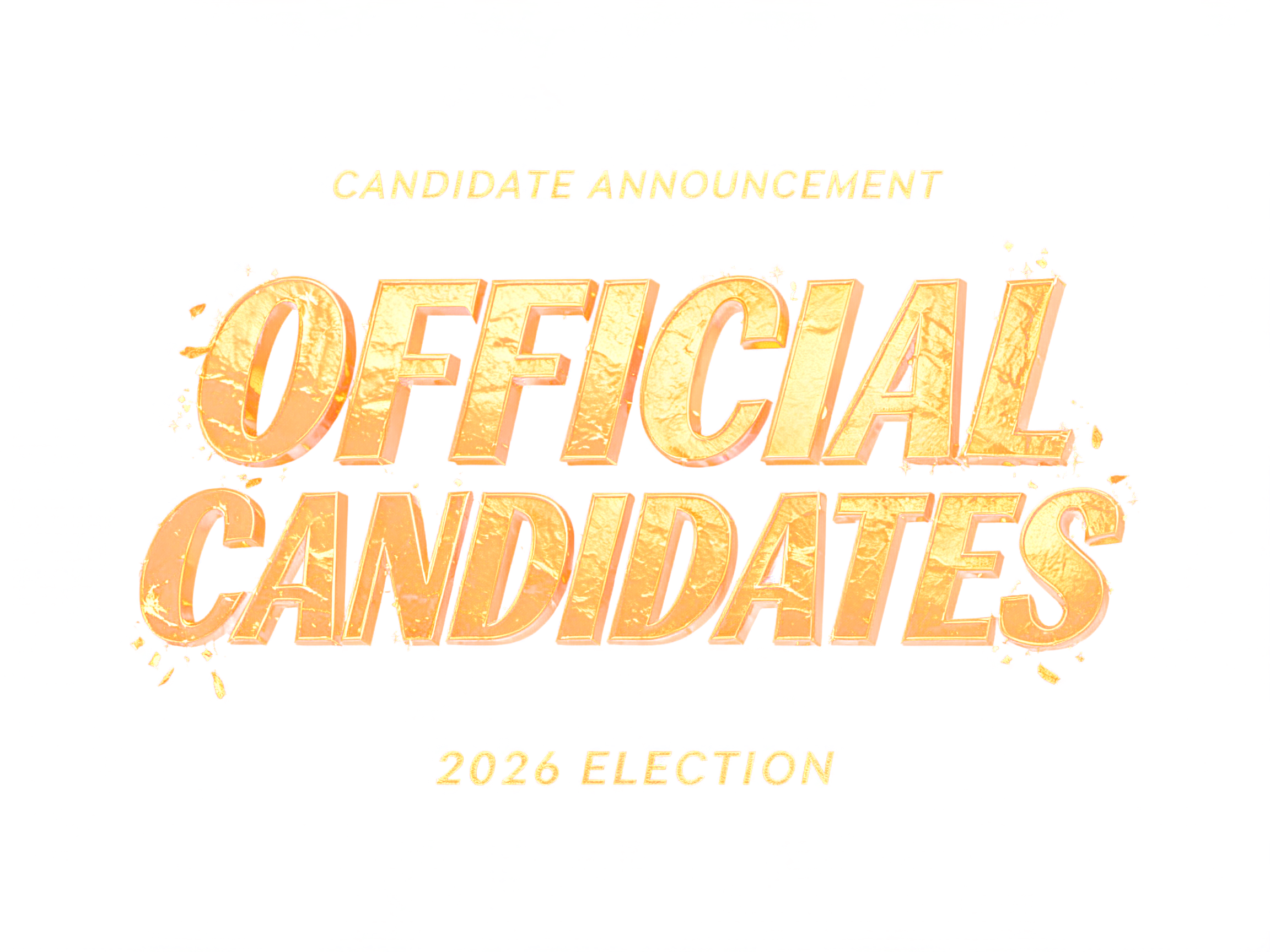 "CANDIDATE ANNOUNCEMENT
OFFICIAL
CANDIDATES
2026 ELECTION" — Luxury Gold | AI Text Effect Generator