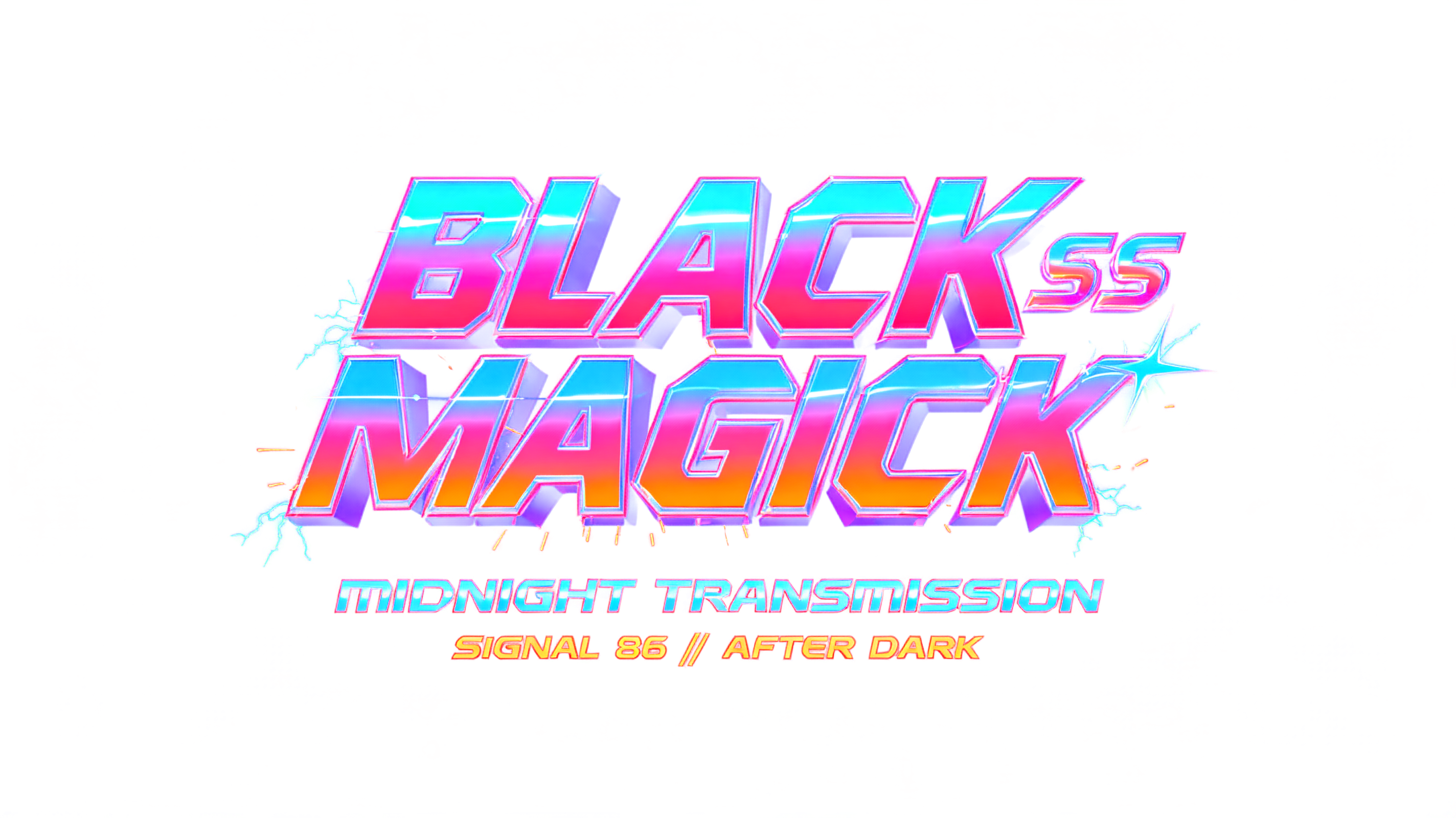 "BLACK
MAGICK
SS
MIDNIGHT TRANSMISSION
SIGNAL 86 // AFTER DARK" — Cyberpunk Synthwave text effect