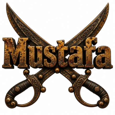 "Mustafa" — Patinated Armory text effect