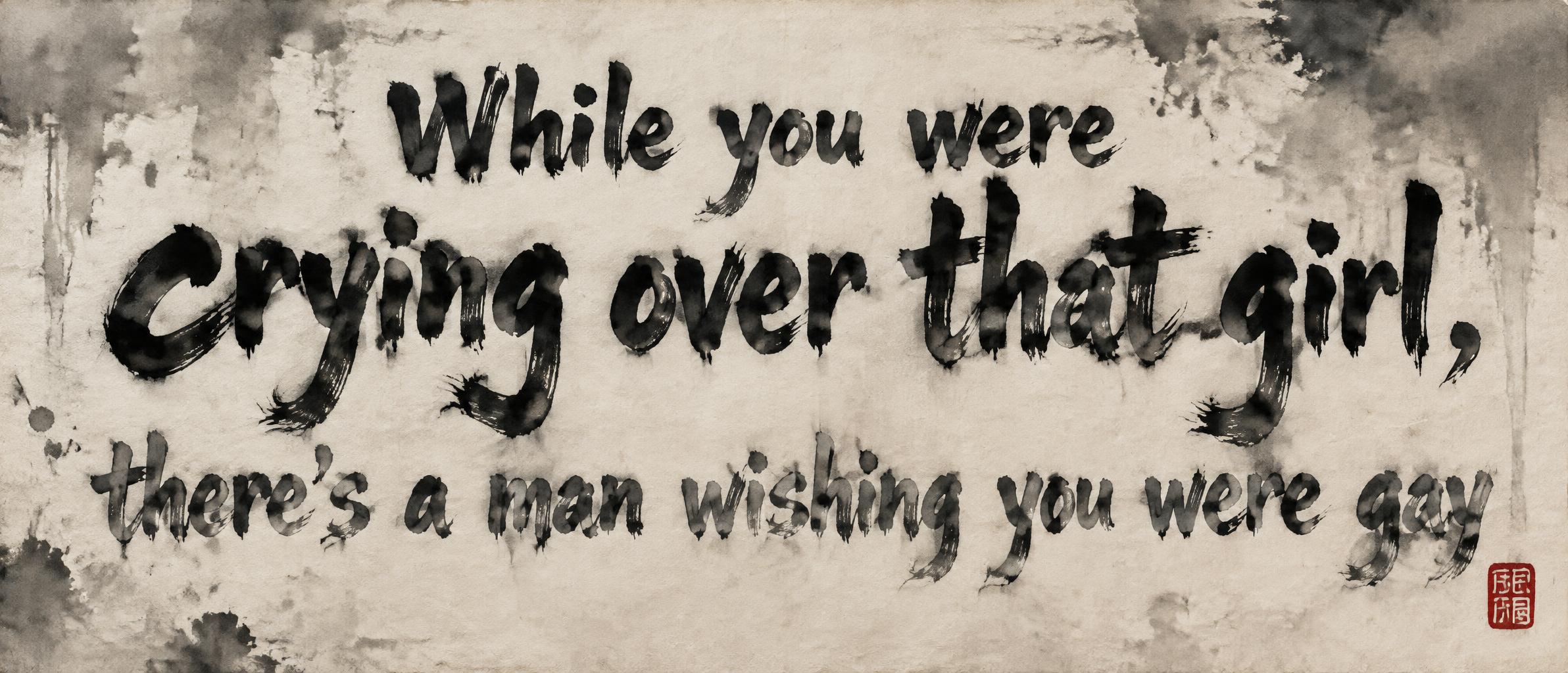 "While you were crying over that girl, there's a man wishing you were gay" — Brush Chinese Ink | AI Text Effect Generator