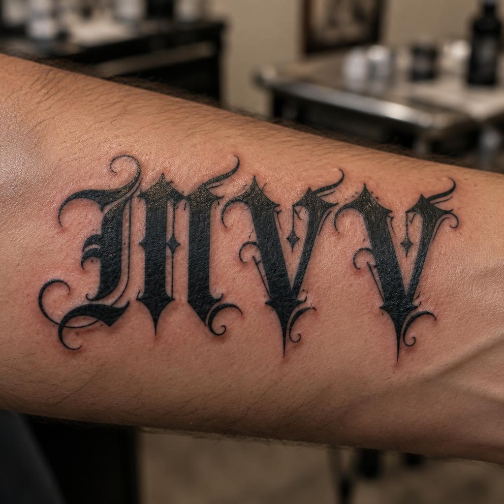 "MVV" — Tattoo | AI Text Effect Generator