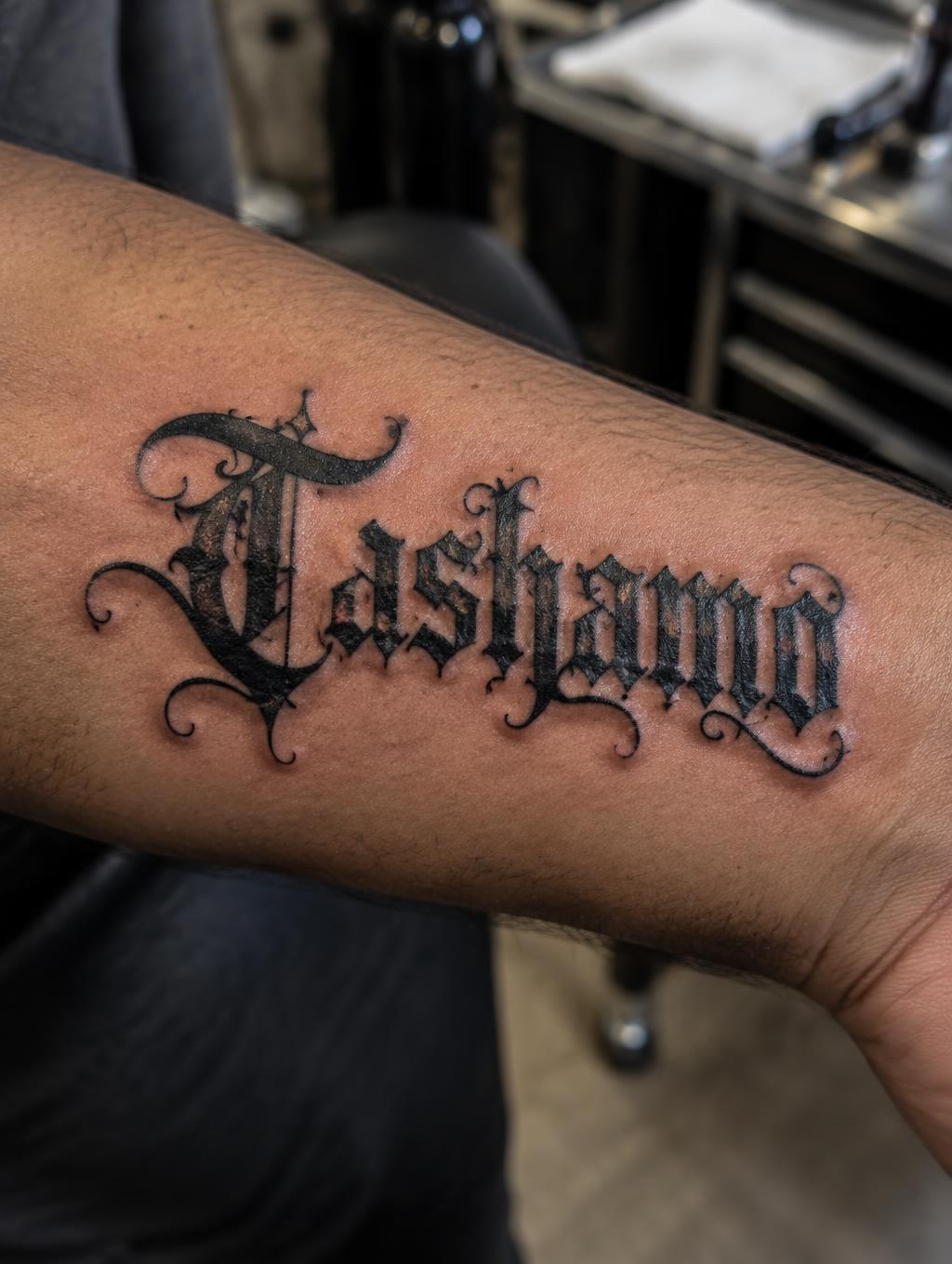 "Tashamo" — Tattoo | AI Text Effect Generator
