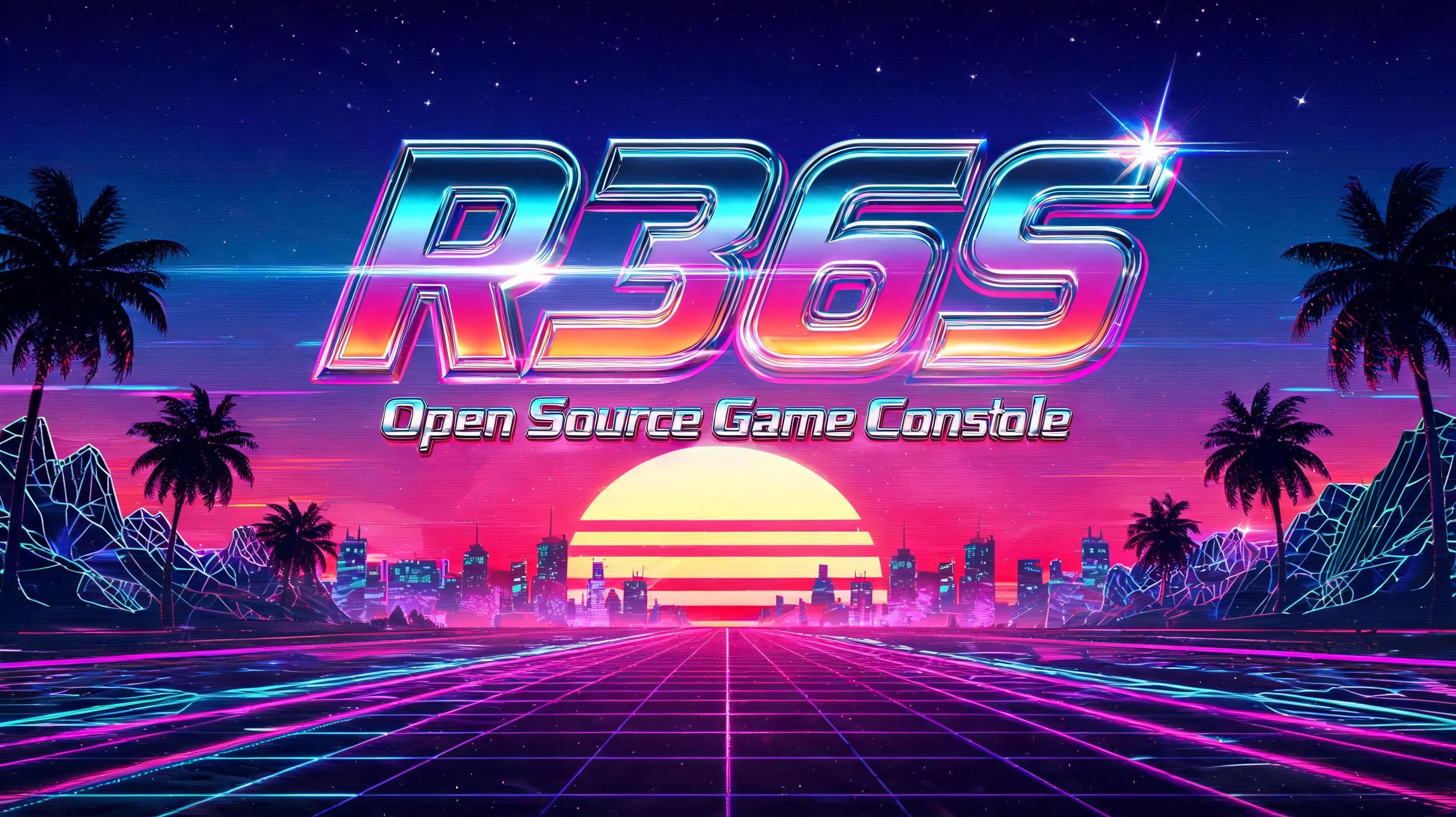 "R36S
Open Source Game Console" — Synthwave text effect