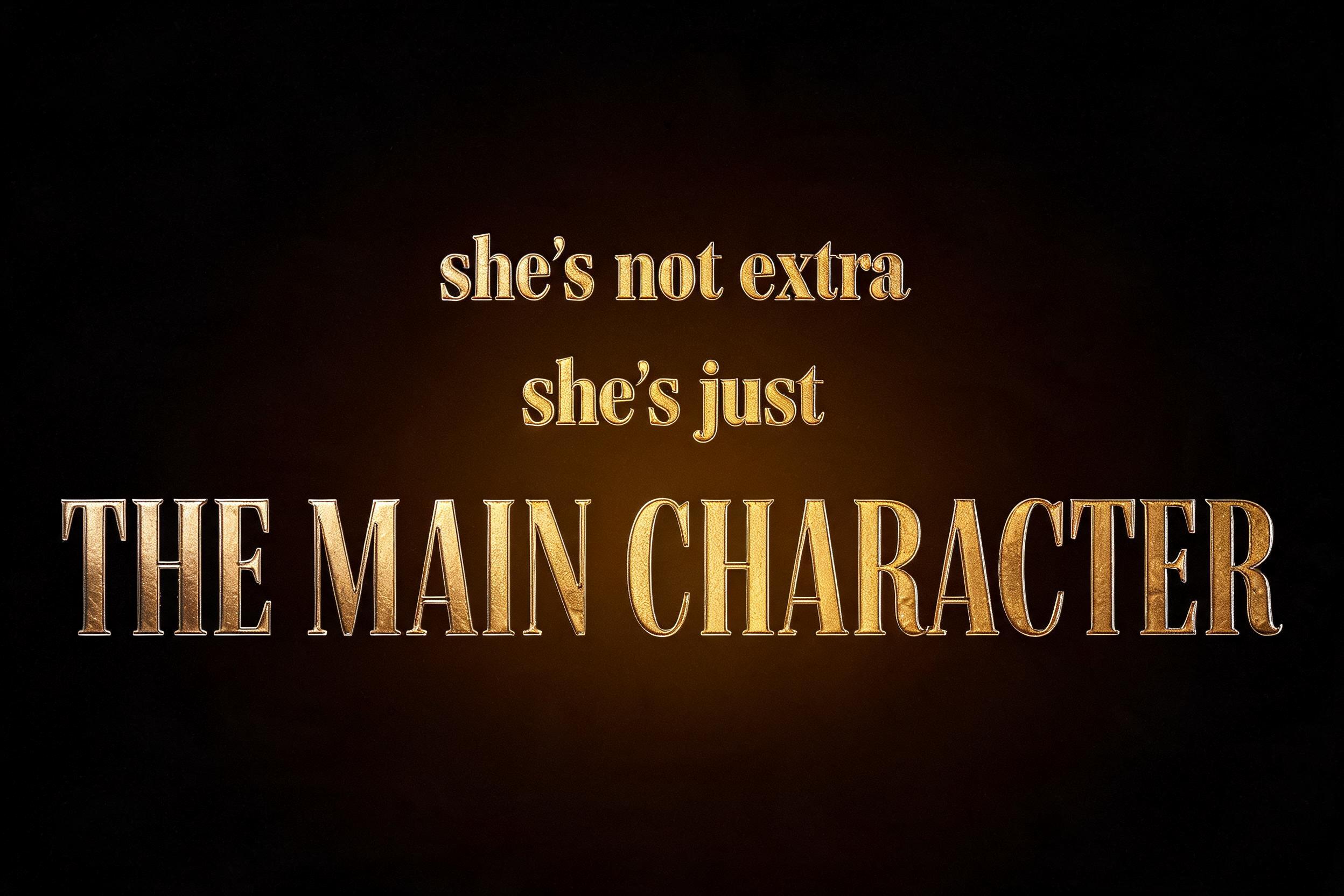 "she's not extra
she's just
the main character" — 3d Bold Gold | AI Text Effect Generator