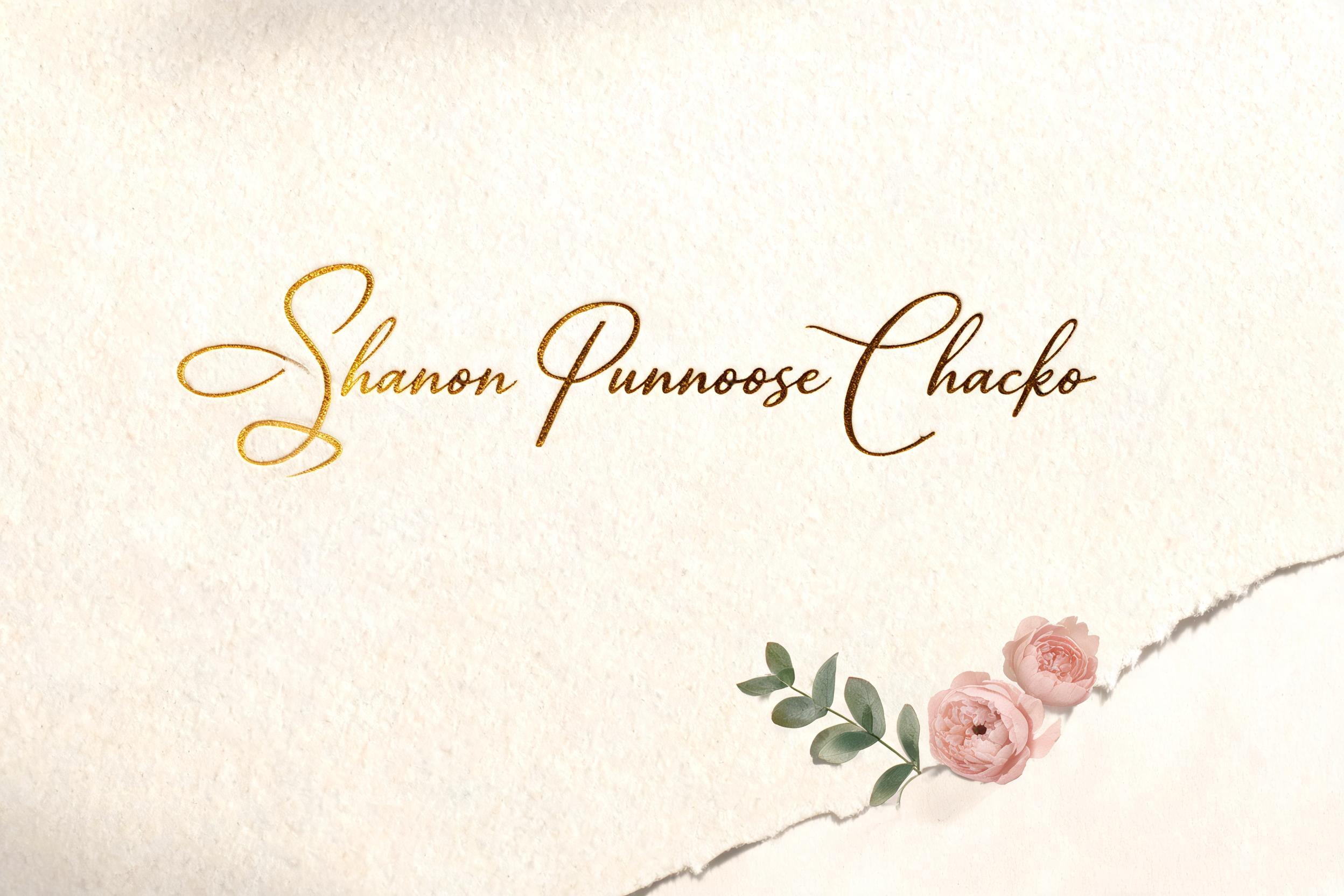 "Shanon Punnoose Chacko" — Wedding text effect