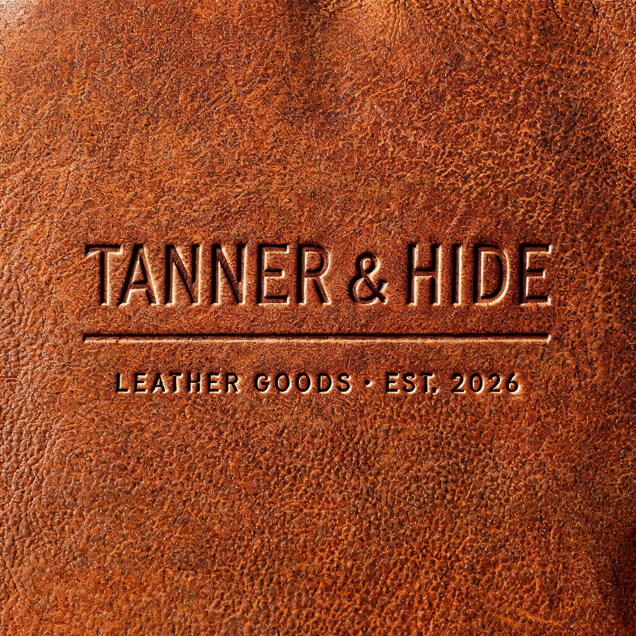 "Create a debossed logo for the leather goods brand Tanner & Hide" — Emboss text effect