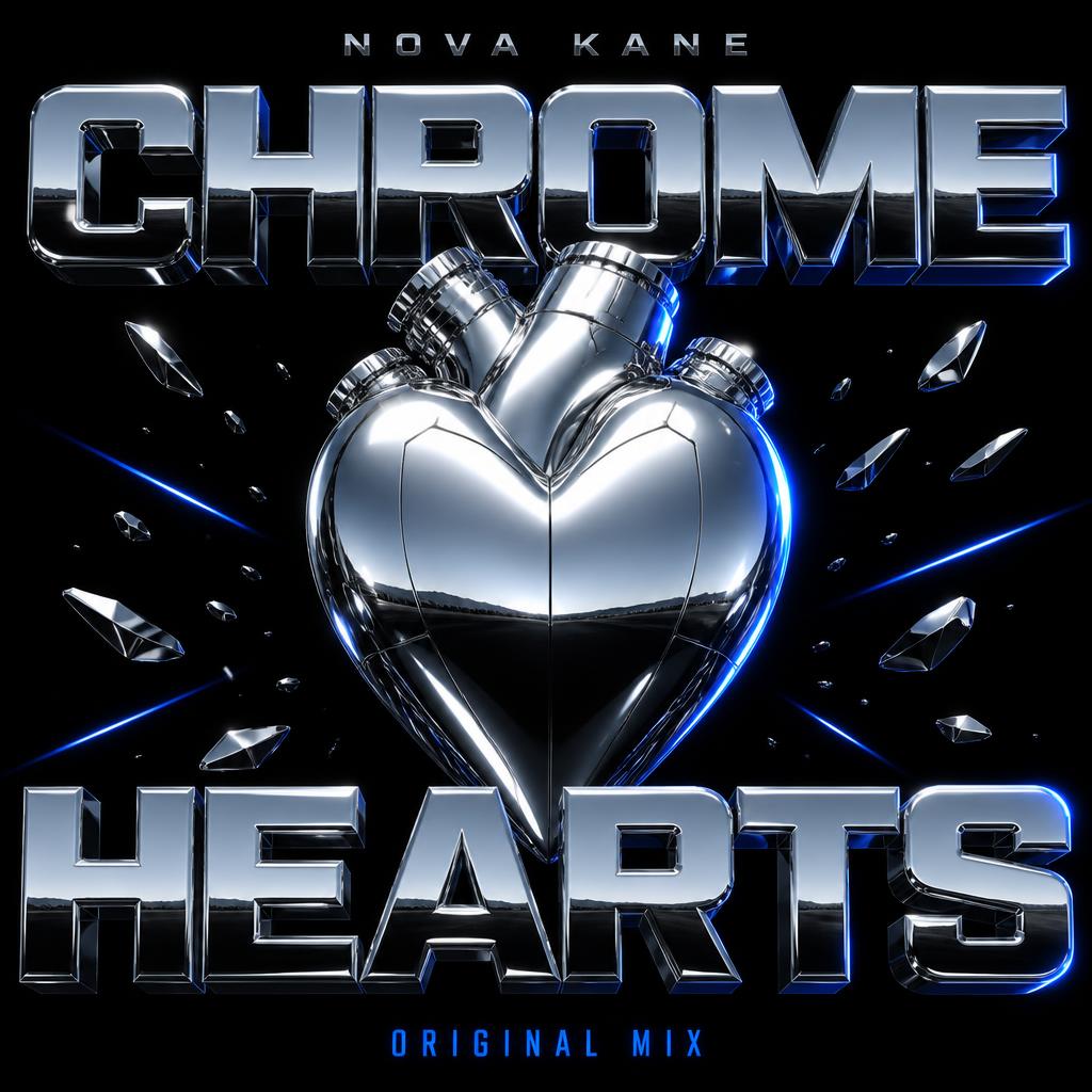"CHROME
HEARTS
NOVA KANE
ORIGINAL MIX" — Chrome Metal 3d | AI Text Effect Generator
