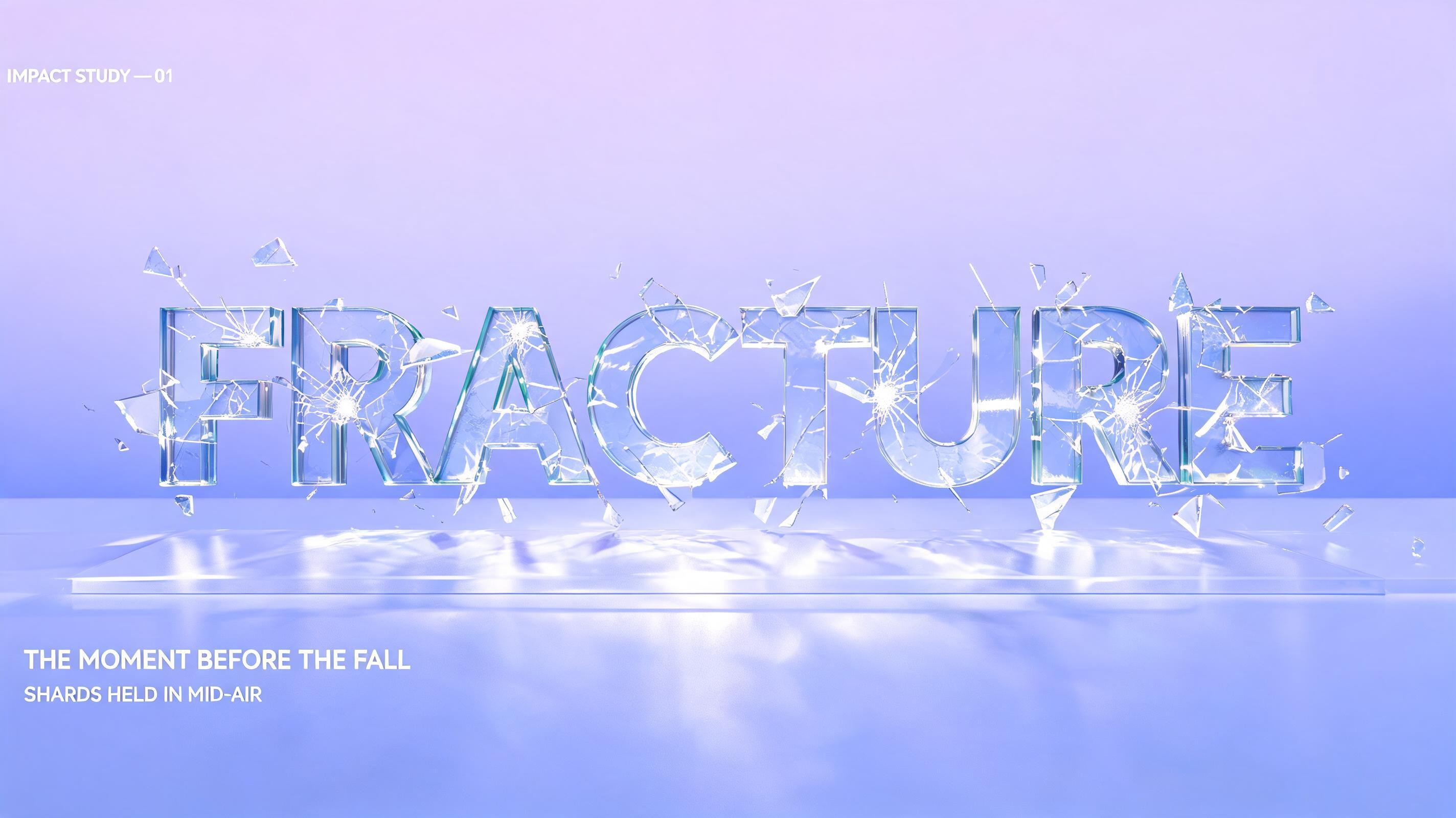 "FRACTURE
IMPACT STUDY — 01
THE MOMENT BEFORE THE FALL
SHARDS HELD IN MID-AIR" — Glass | AI Text Effect Generator
