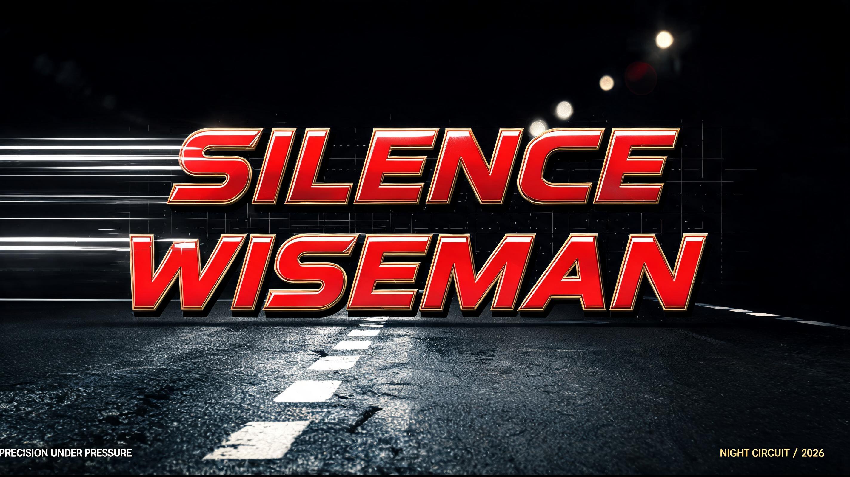 "SILENCE
WISEMAN
FORMULA // 01
PRECISION UNDER PRESSURE
NIGHT CIRCUIT / 2026" — Racing | AI Text Effect Generator