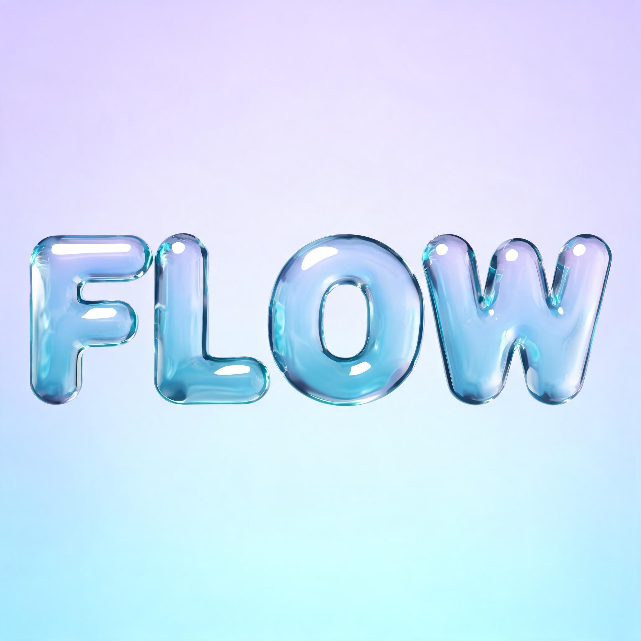 "FLOW" — Glass Liquid | AI Text Effect Generator