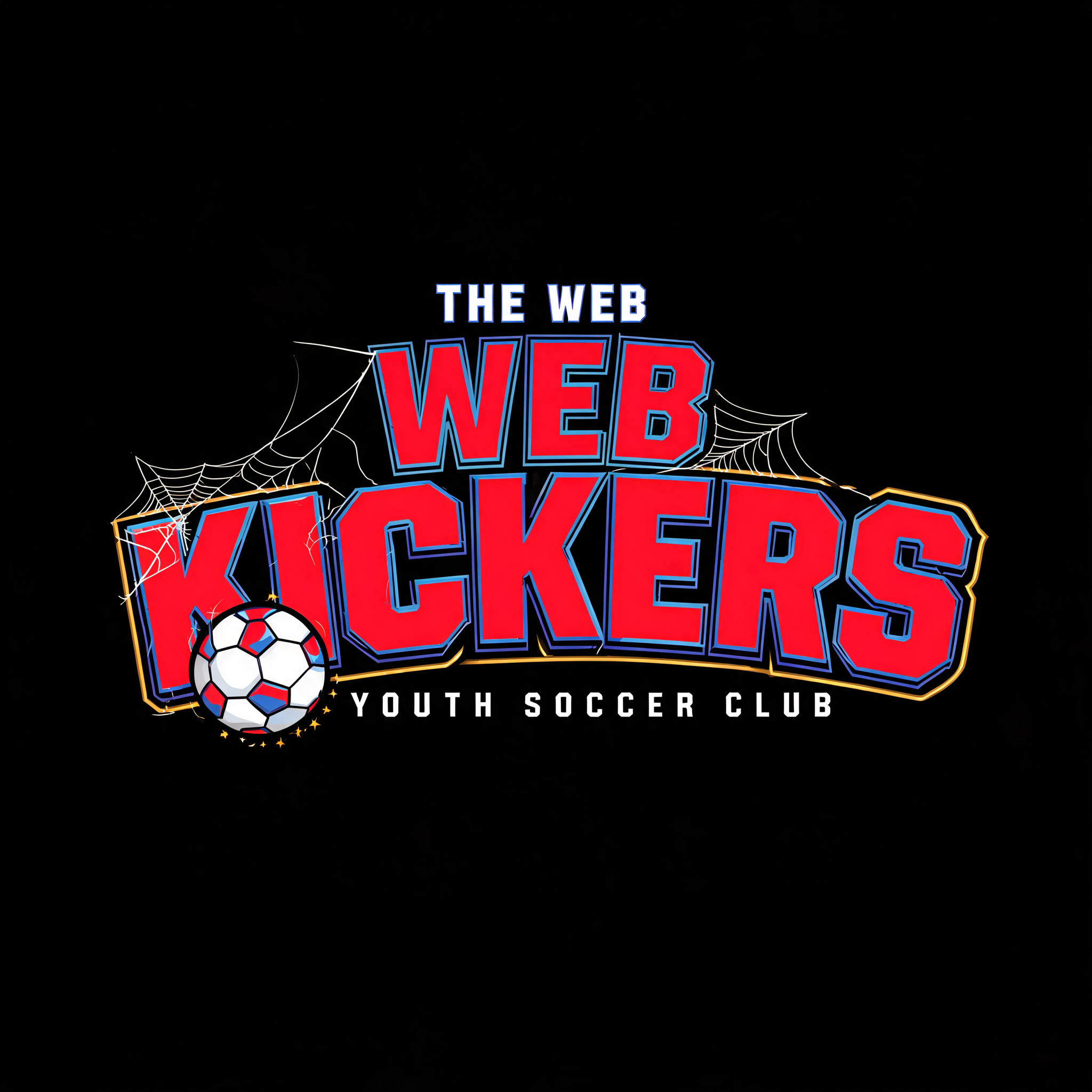 "THE WEB
WEB
KICKERS
YOUTH SOCCER CLUB" — Spider Hero text effect