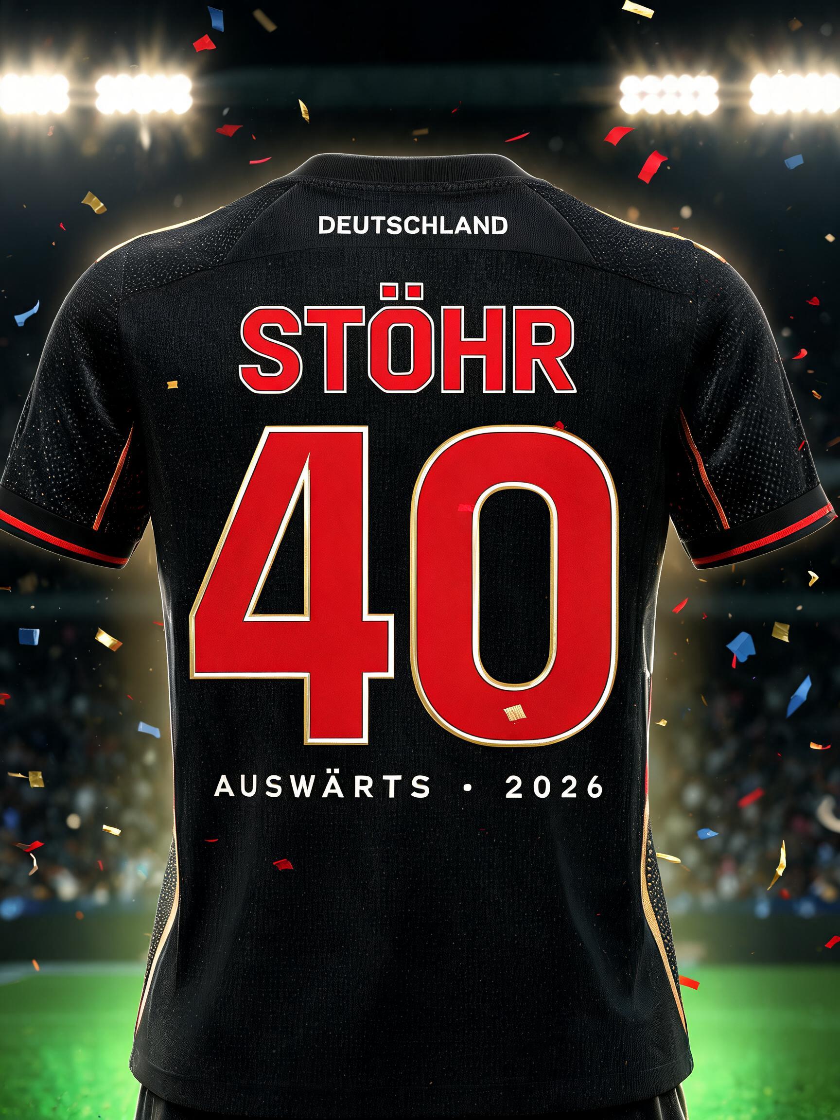 "STÖHR
40
DEUTSCHLAND
AUSWÄRTS · 2026" — Sports Football | AI Text Effect Generator