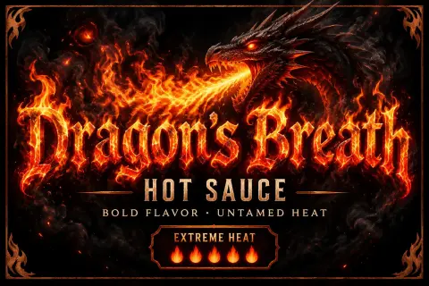 "Dragon's Breath
HOT SAUCE
BOLD FLAVOR · UNTAMED HEAT
EXTREME HEAT" — Fire Smoke text effect