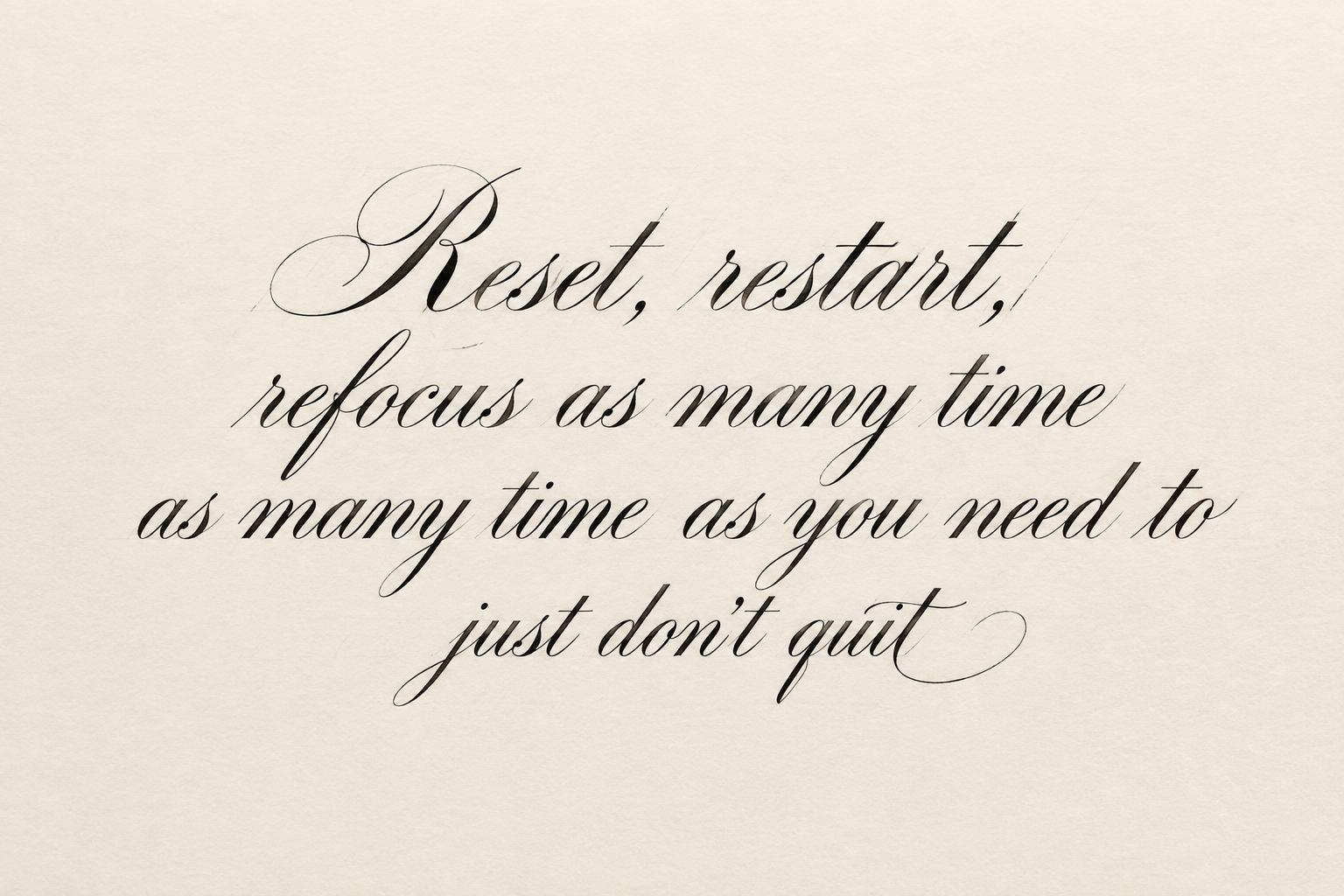 "Reset, restart, refocus as many time as many time as you need to just don't quit" — Cursive Calligraphy text effect