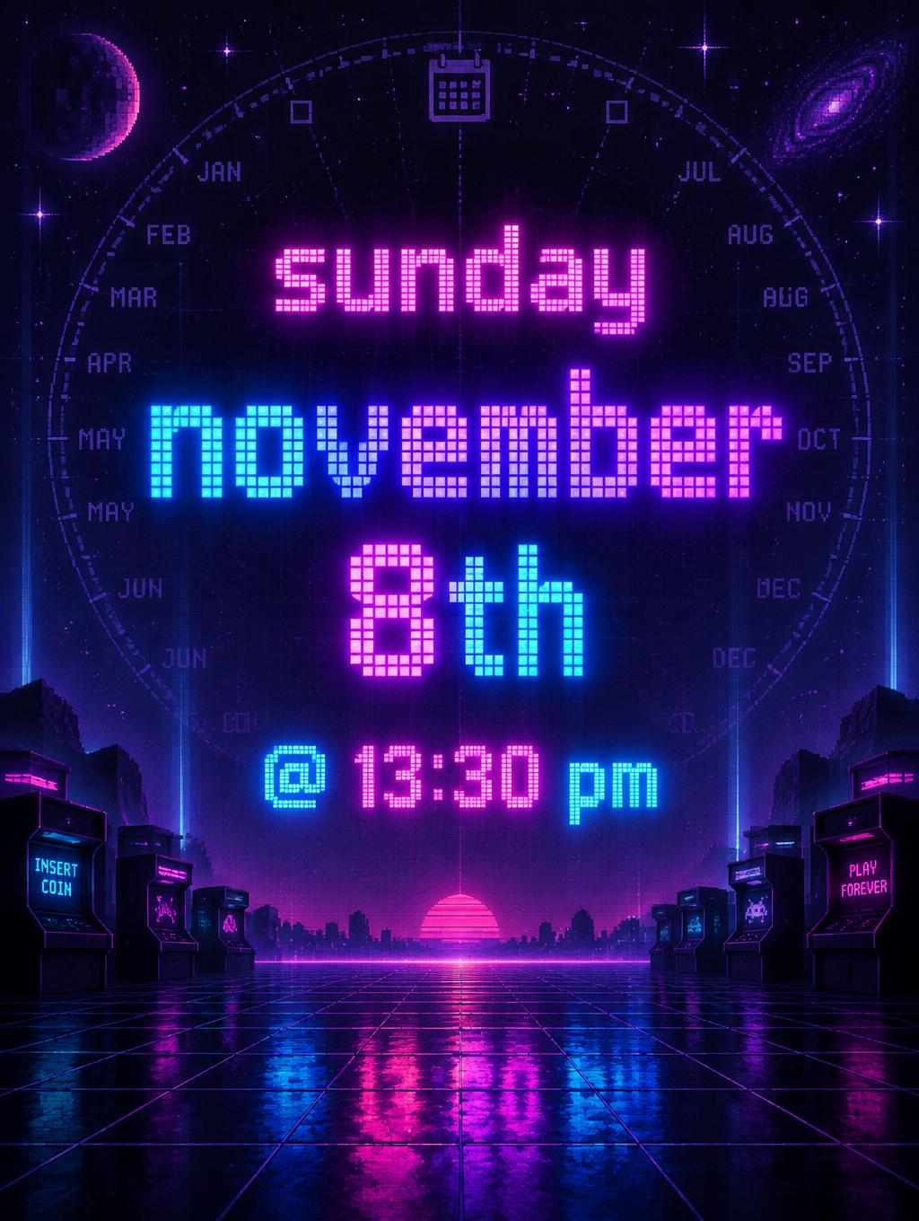 "sunday
november
8th
@ 13:30 pm" —  | AI Text Effect Generator