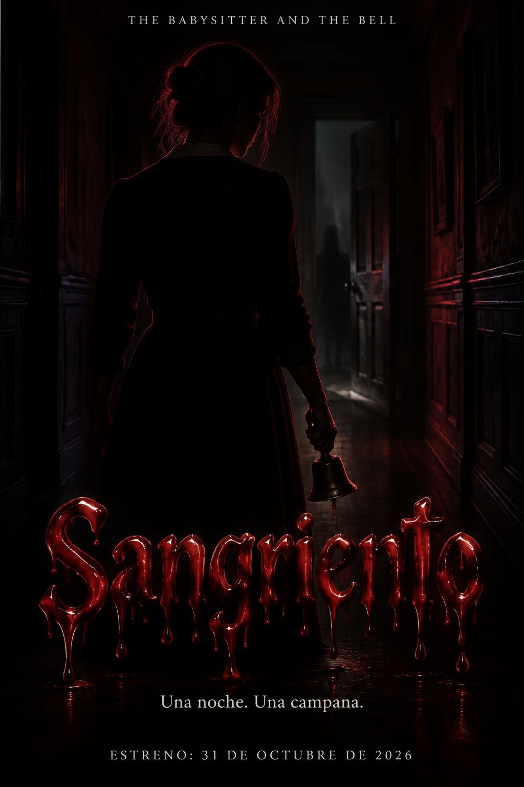 "Sangriento
THE BABYSITTER AND THE BELL
Una noche. Una campana.
ESTRENO: 31 DE OCTUBRE DE 2026" — Drip Font Blood | AI Text Effect Generator