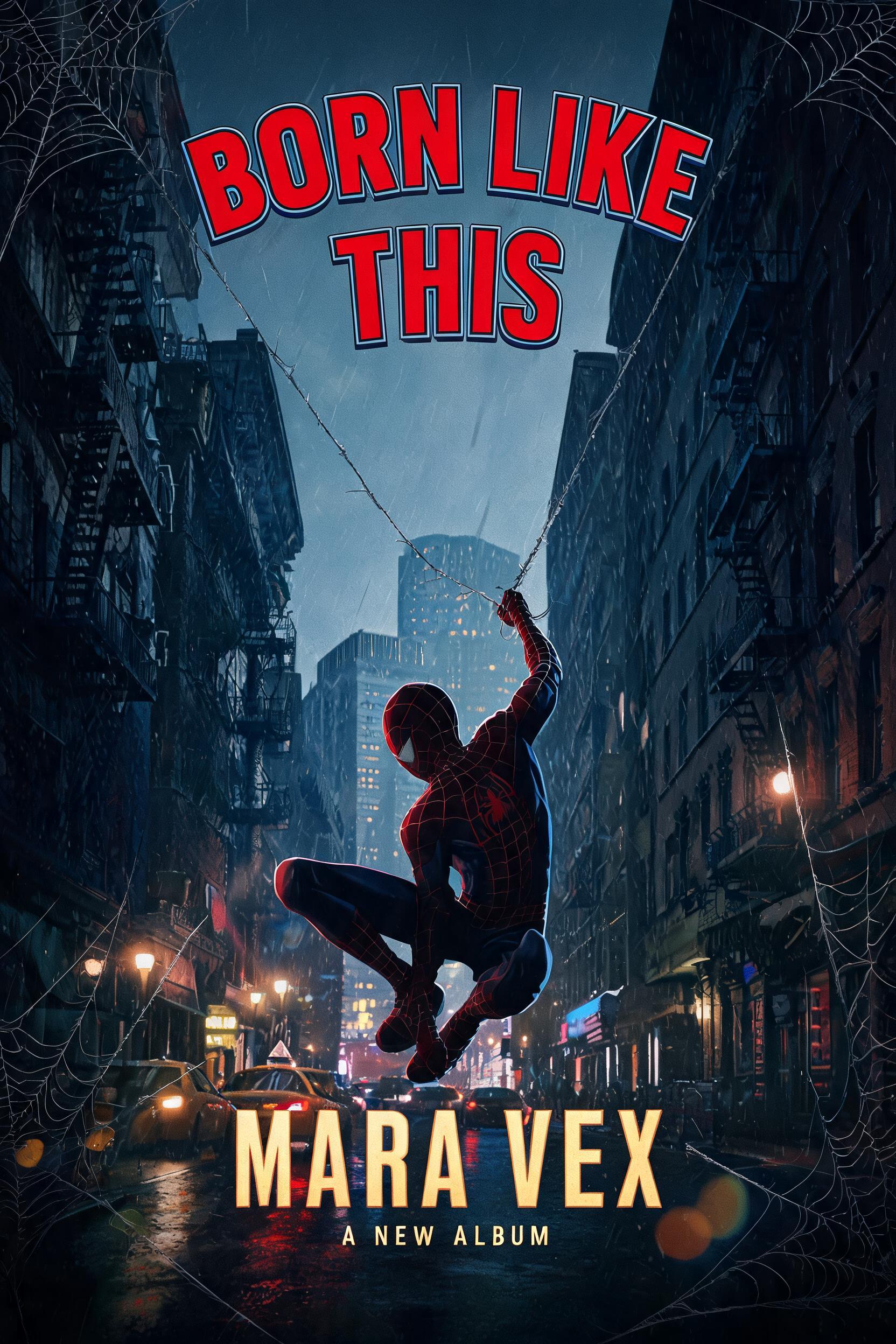 "BORN LIKE THIS
MARA VEX
A NEW ALBUM" — Spider Hero | AI Text Effect Generator