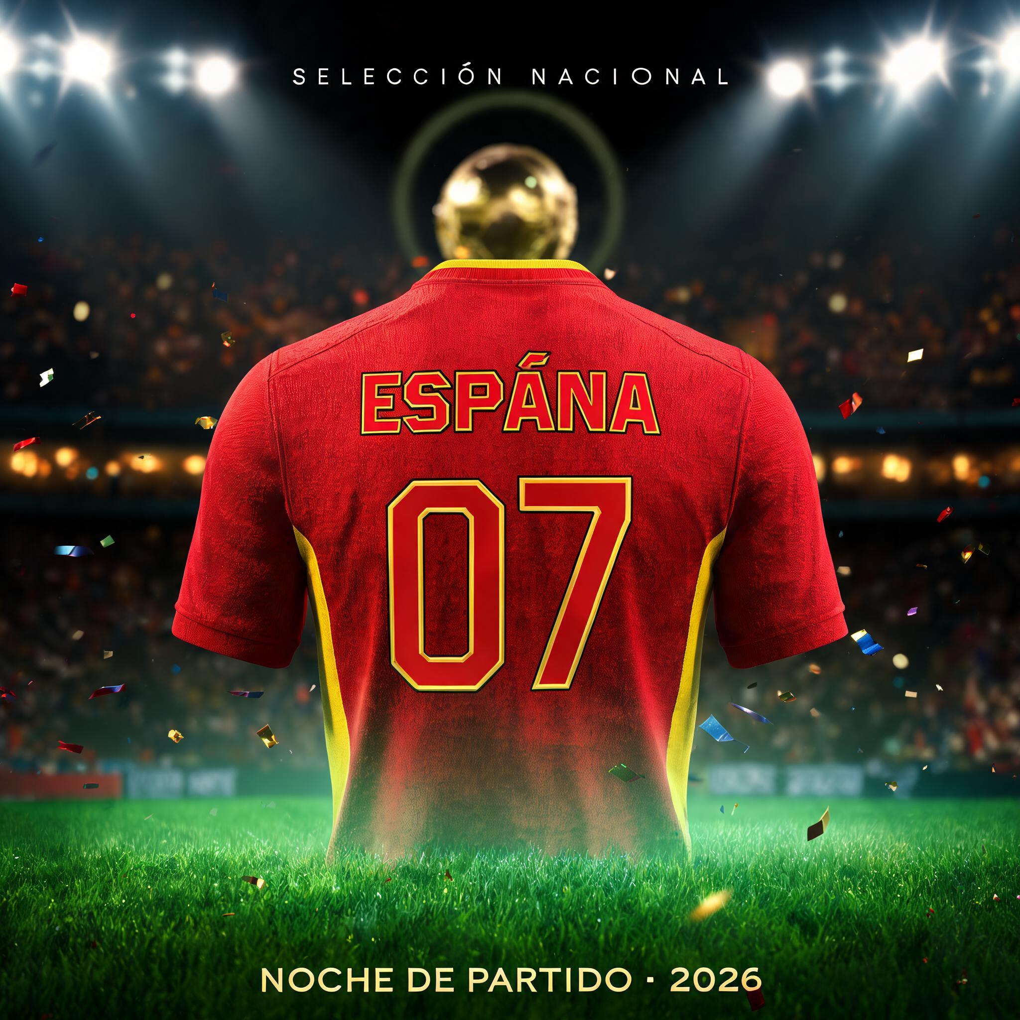 "ESPAÑA
07
SELECCIÓN NACIONAL
NOCHE DE PARTIDO · 2026" — Sports Football | AI Text Effect Generator