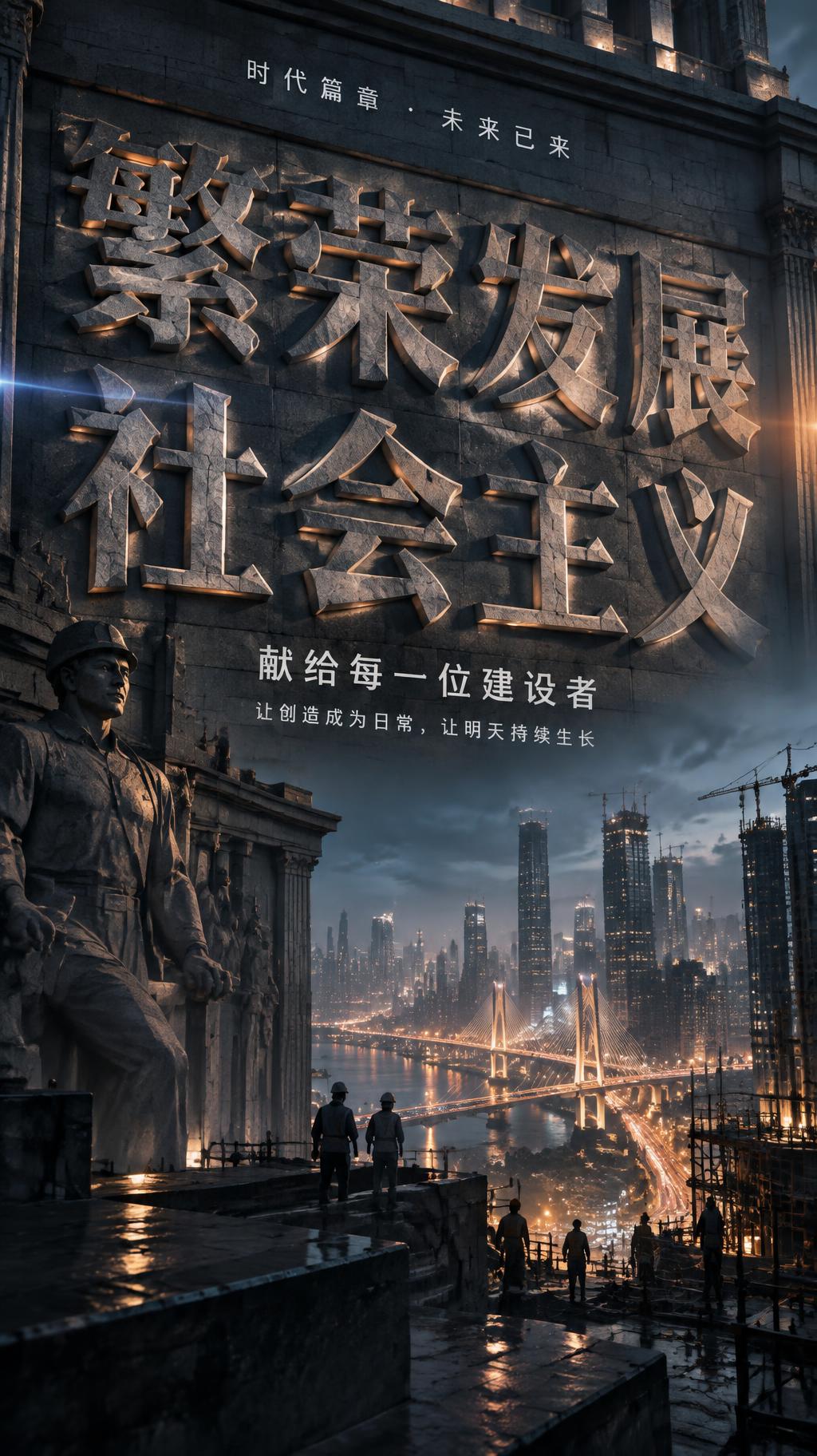 "繁荣发展社会主义
献给每一位建设者
让创造成为日常，让明天持续生长
时代篇章 · 未来已来" — Cinematic Netflix | AI Text Effect Generator