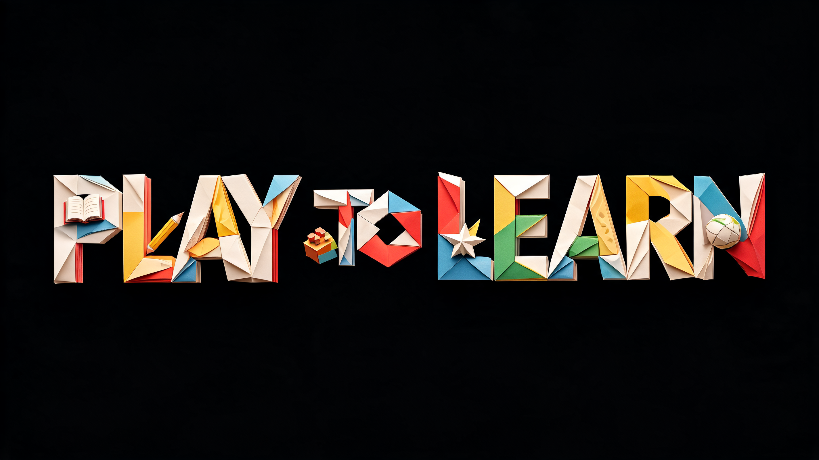 "PLAY TO LEARN" — Origami text effect