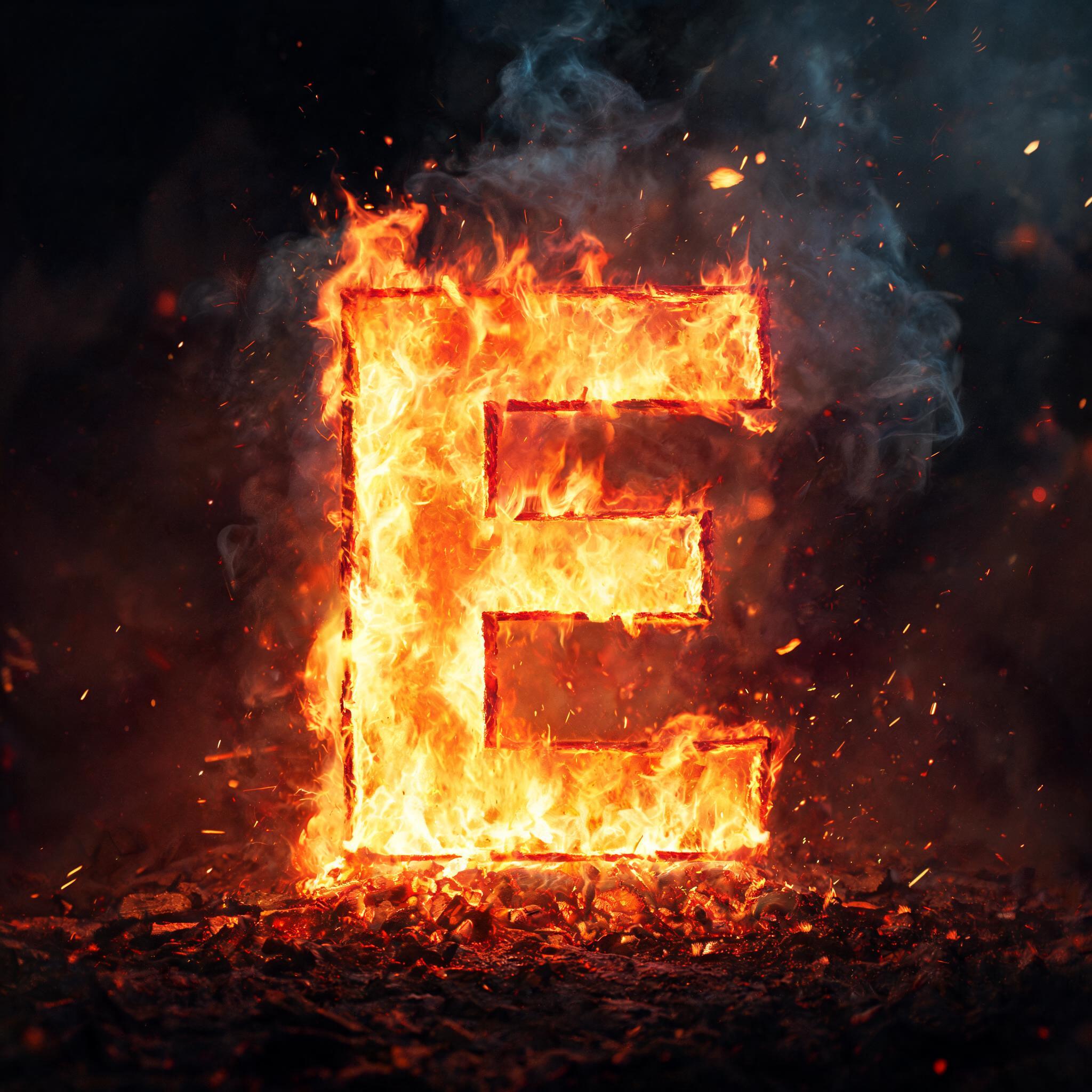 "E" — Fire Smoke | AI Text Effect Generator