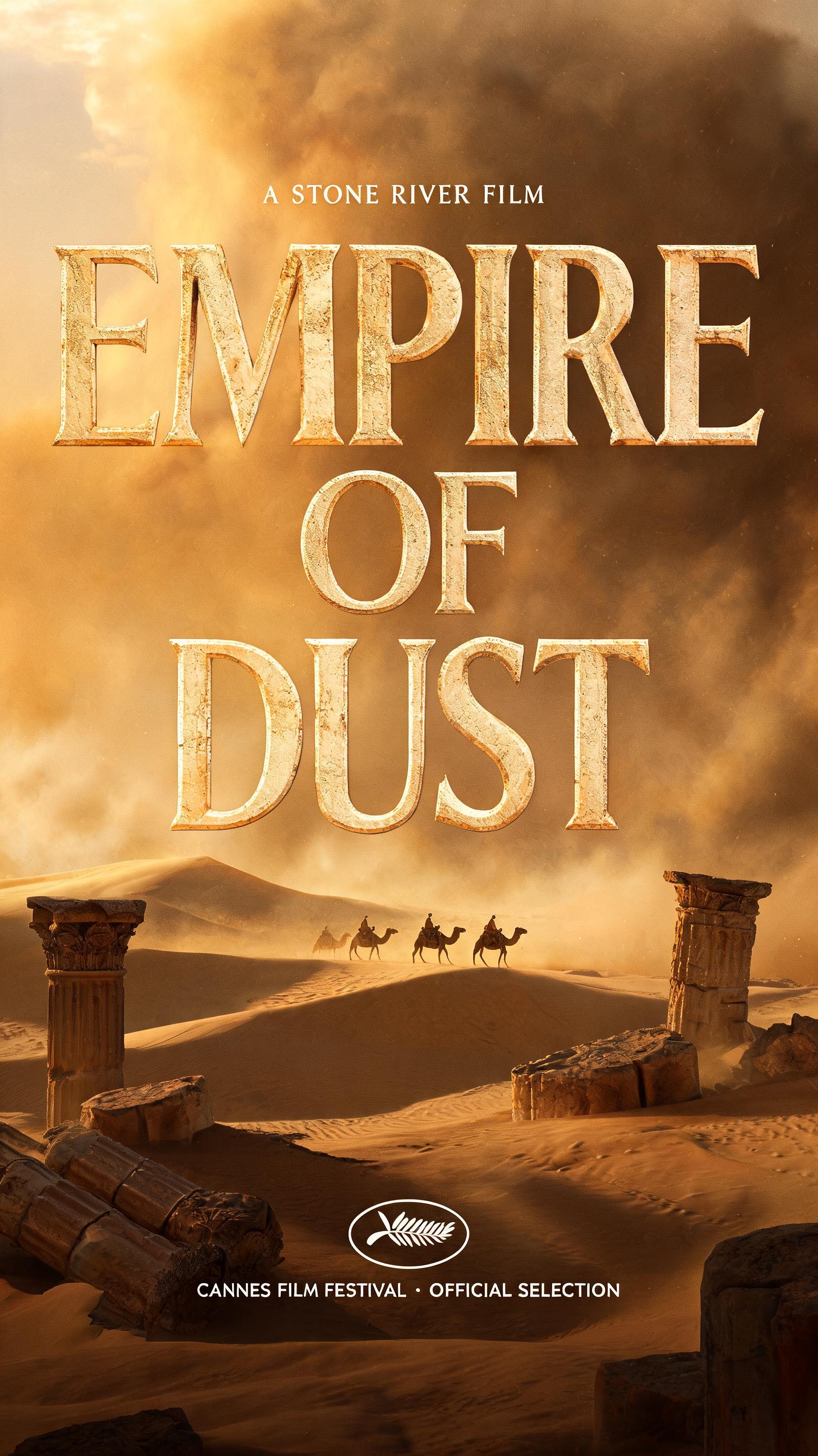 "A STONE RIVER FILM
EMPIRE OF DUST
CANNES FILM FESTIVAL · OFFICIAL SELECTION" — Cinematic | AI Text Effect Generator