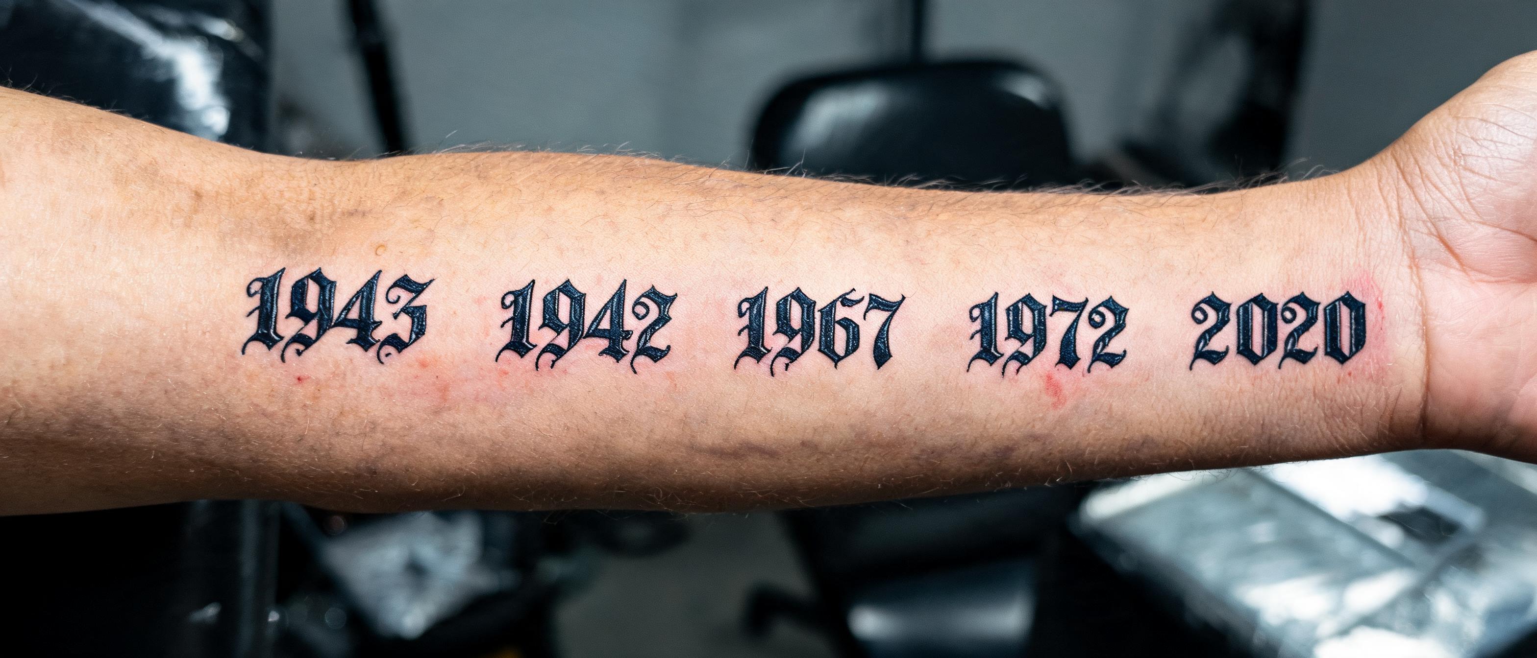 "1943  1942  1967  1972  2020" — Tattoo | AI Text Effect Generator