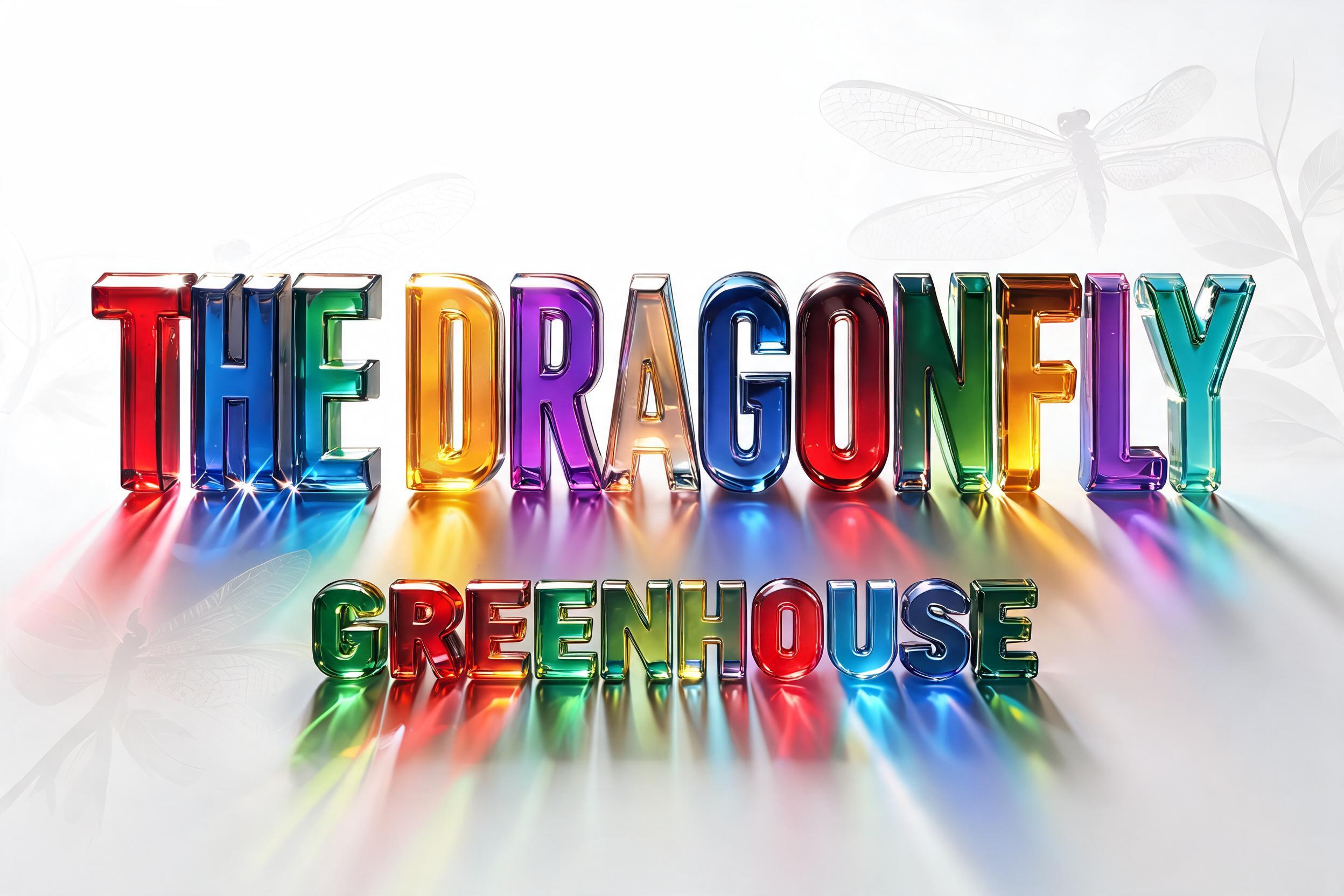 "THE DRAGONFLY 
GREENHOUSE" — Glass Color | AI Text Effect Generator