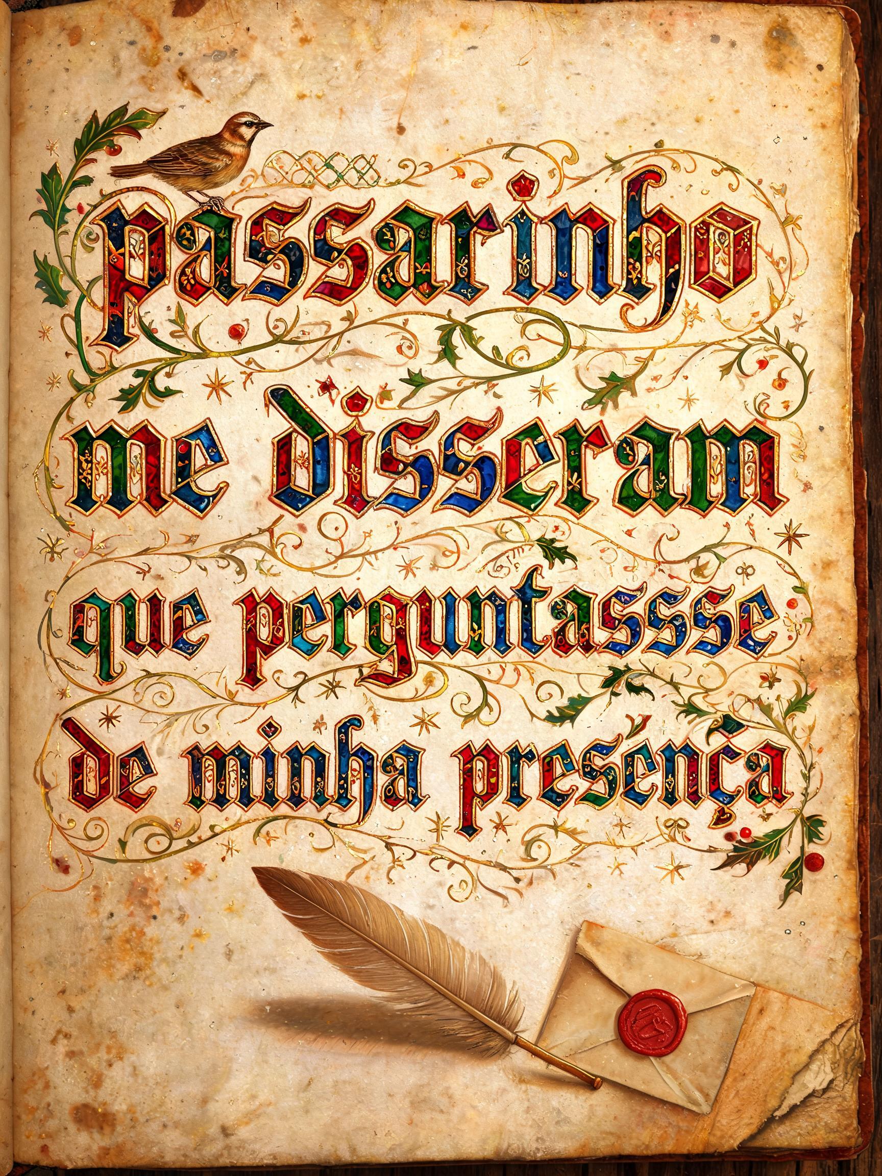 "passarinho me disseram que perguntasse de minha presença" — Medieval | AI Text Effect Generator