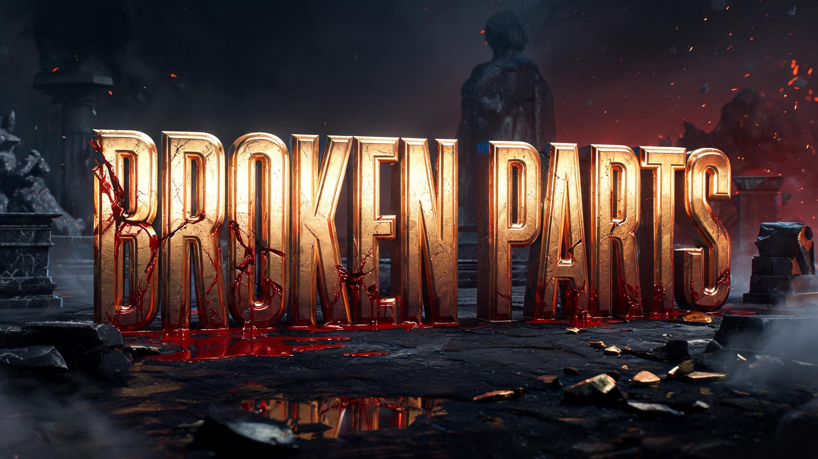 "Broken Parts" — Metallic | AI Text Effect Generator