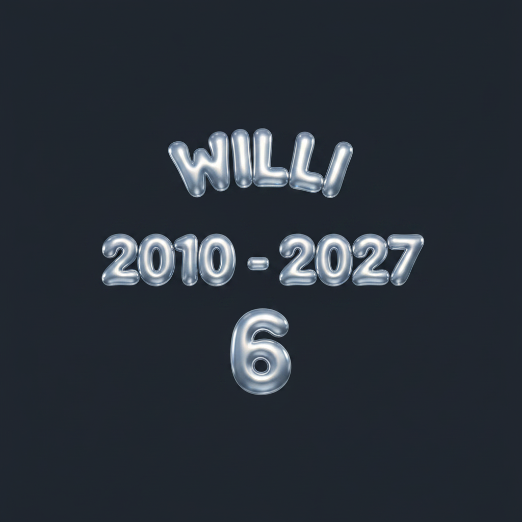 "Willi    2010 – 2027 6" — Chrome Metal 3d | AI Text Effect Generator