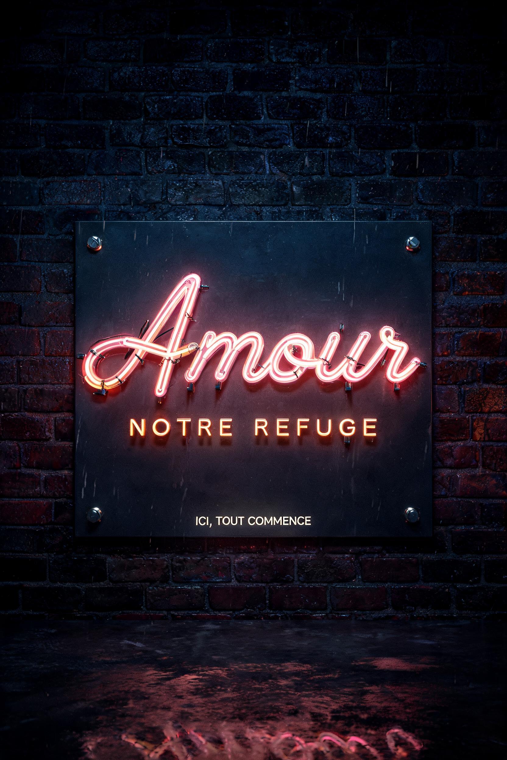 "Amour
NOTRE REFUGE
ICI, TOUT COMMENCE" — Neon Sign | AI Text Effect Generator