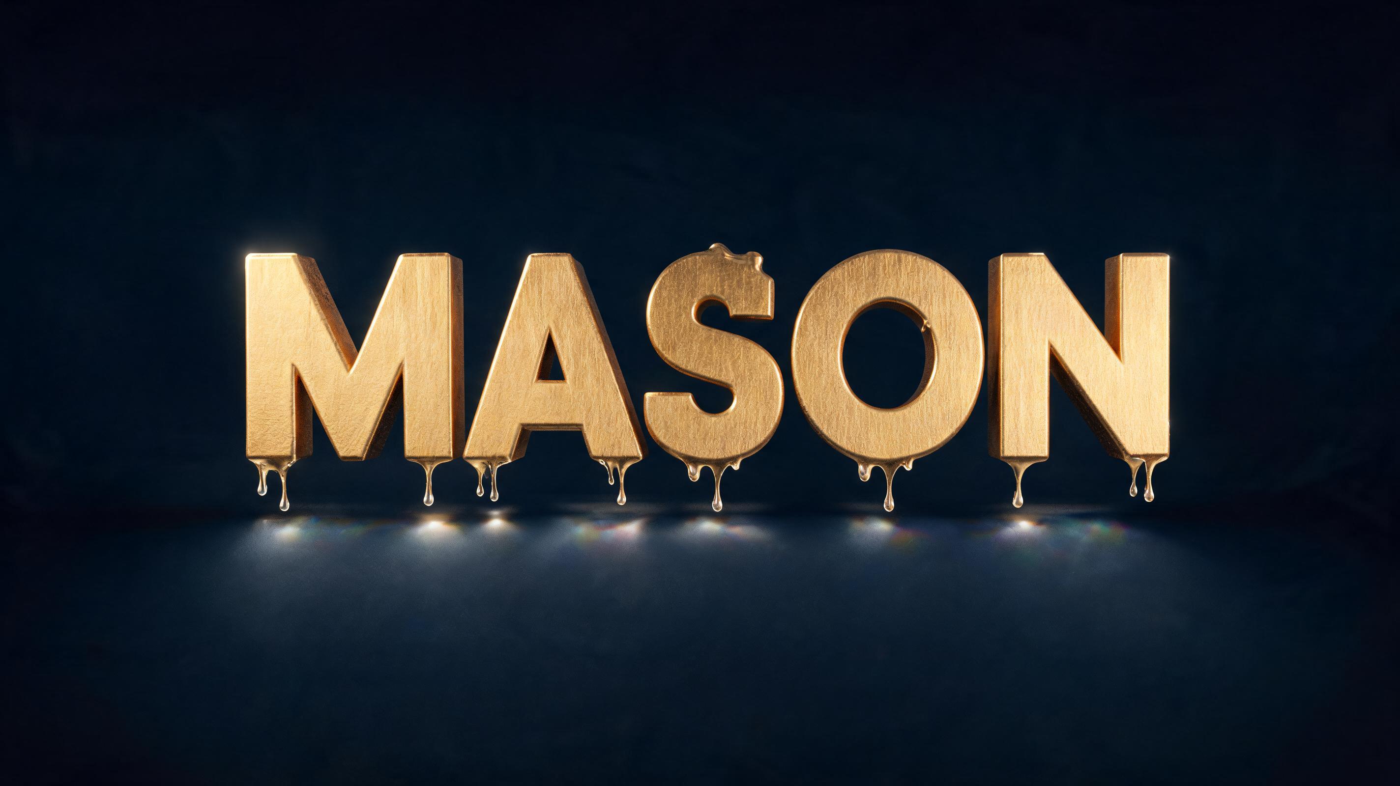 "MASON" — Glass text effect