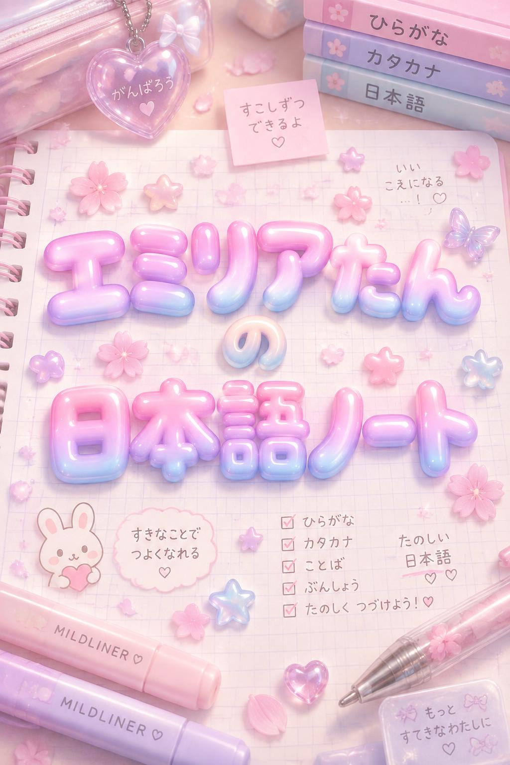 "エミリアたん の
日本語ノート" — Y2k Bubbly | AI Text Effect Generator