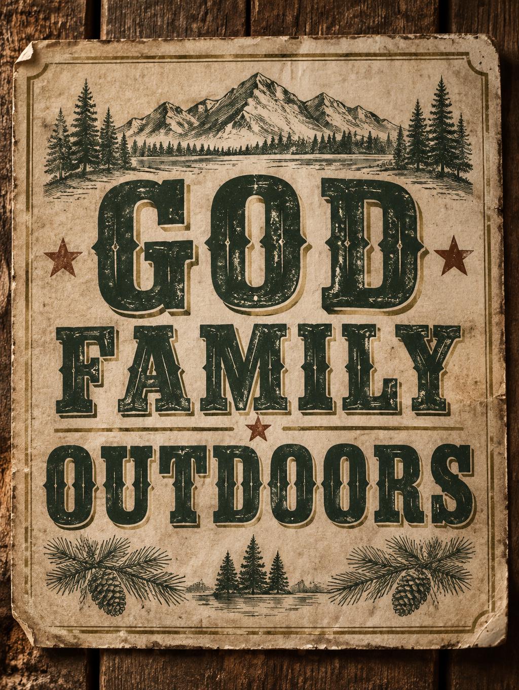 "GOD
FAMILY
OUTDOORS" — Vintage | AI Text Effect Generator