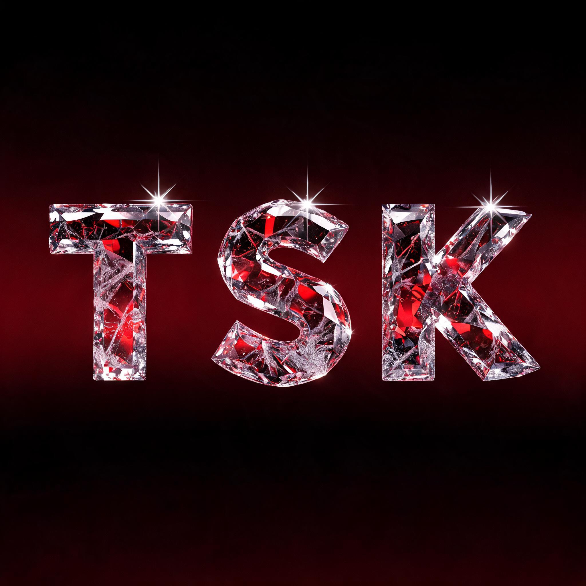 "T S K" — Glass Crystal | AI Text Effect Generator