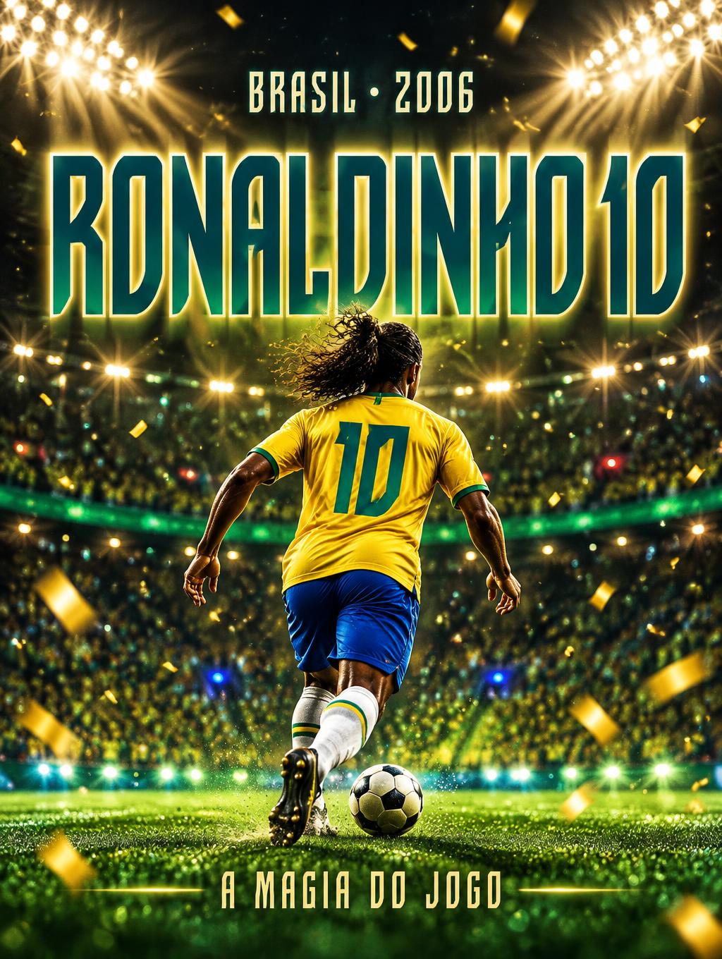 "RONALDINHO 10
BRASIL • 2006
A MAGIA DO JOGO" — Sports Football | AI Text Effect Generator