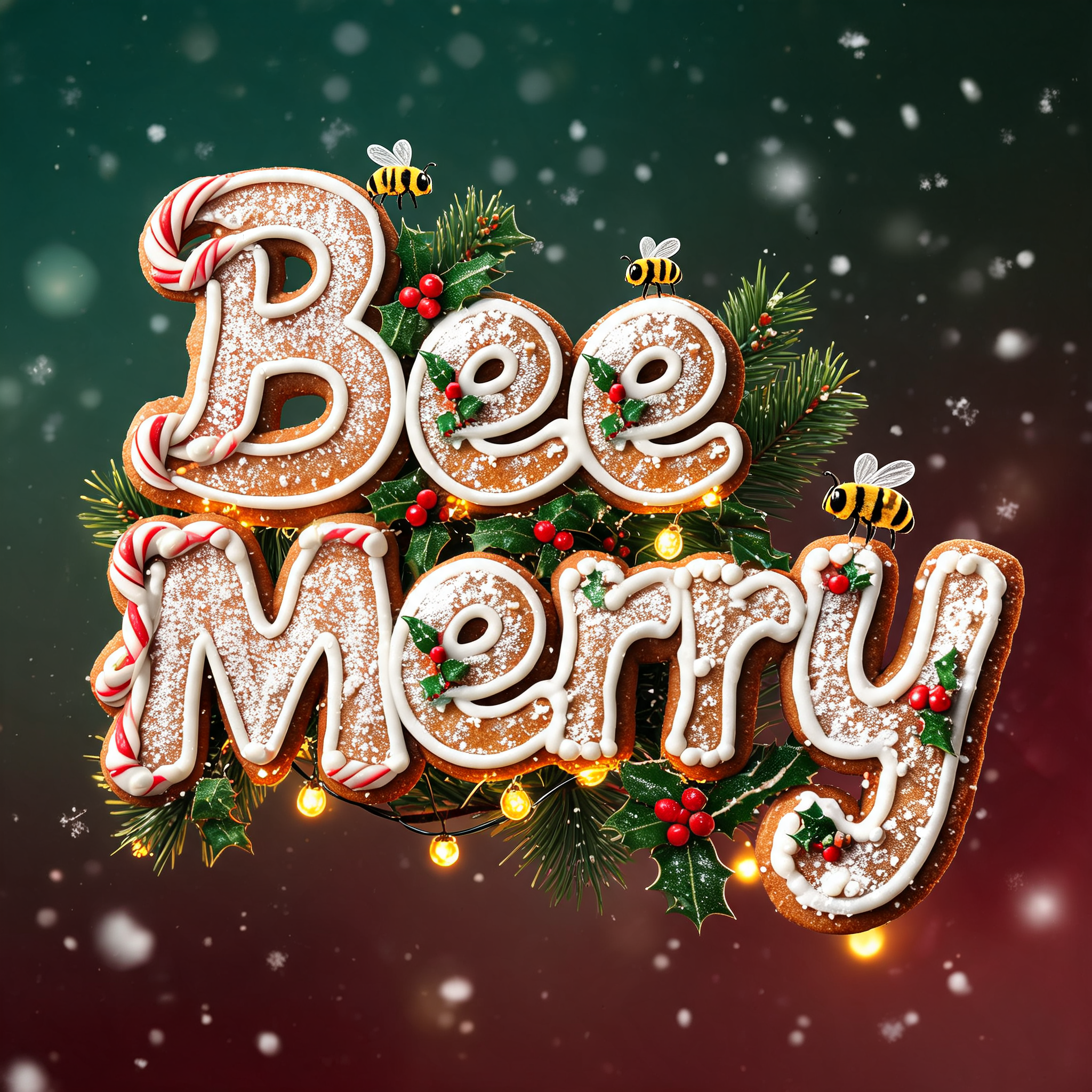 "Bee  Merry" — Christmas text effect