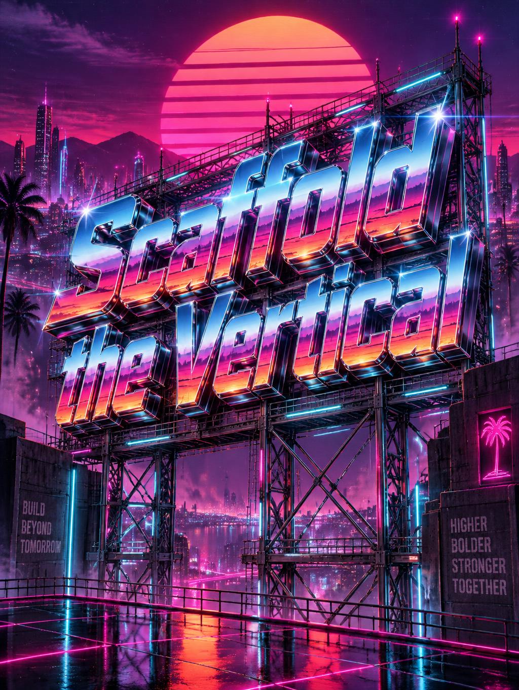 "Scaffold the Vertical" — Synthwave | AI Text Effect Generator
