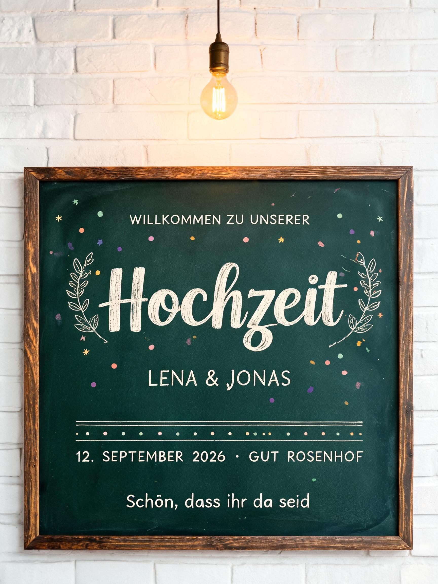 "Ein Schulplakat in Kreide mit "Willkommen zu unserer Hochzeit“" — Chalk text effect