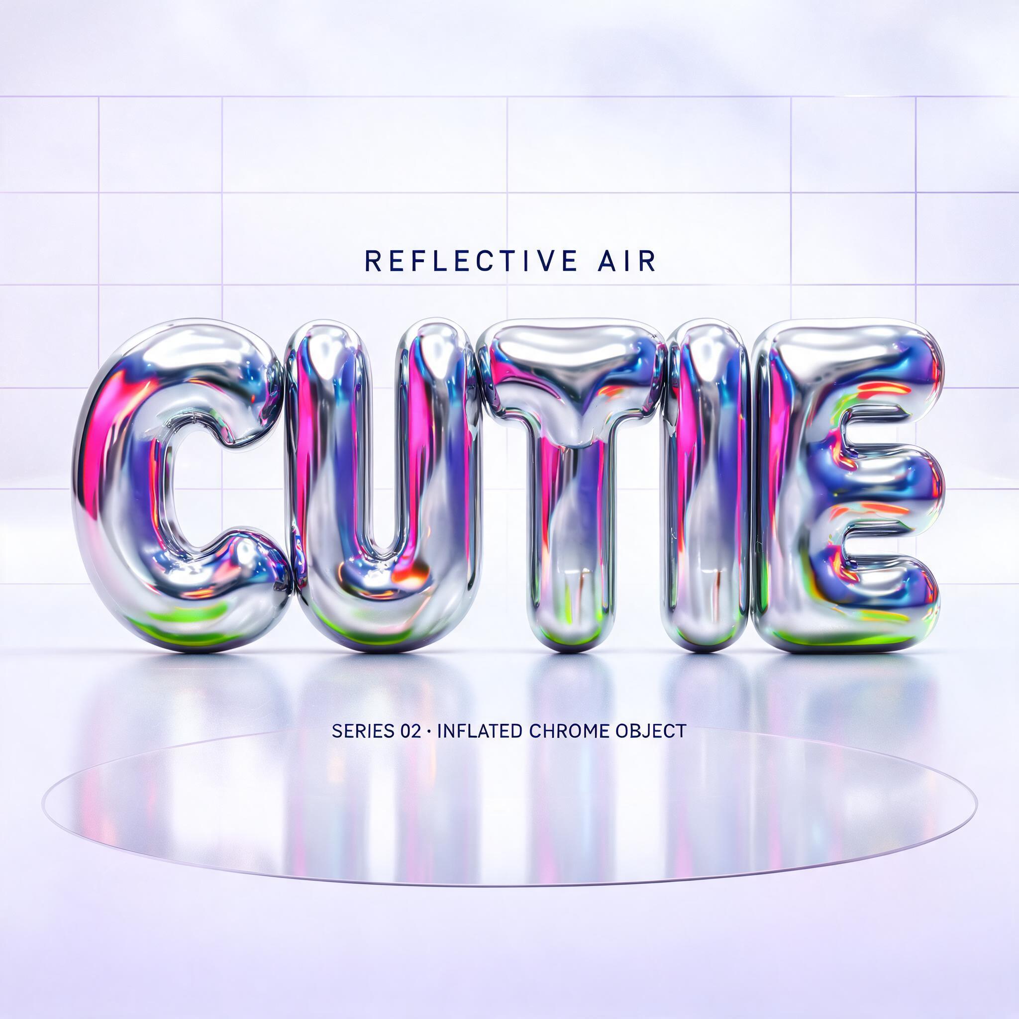 "Make me chrome bubble letters that say CUTIE with puffy mirror curves" — Y2k Chrome | AI Text Effect Generator