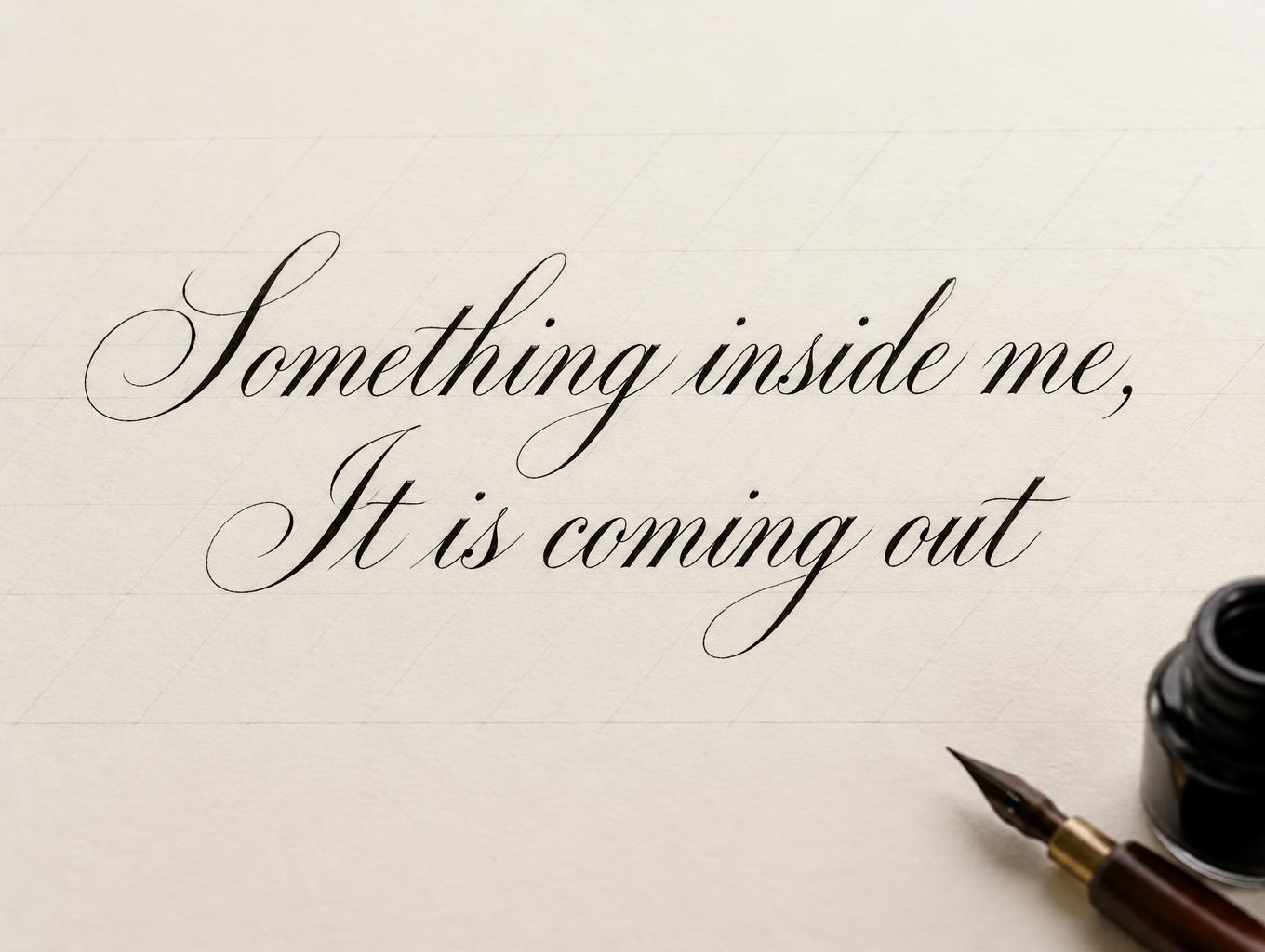 "Something inside me, It is coming out" — Cursive Calligraphy text effect