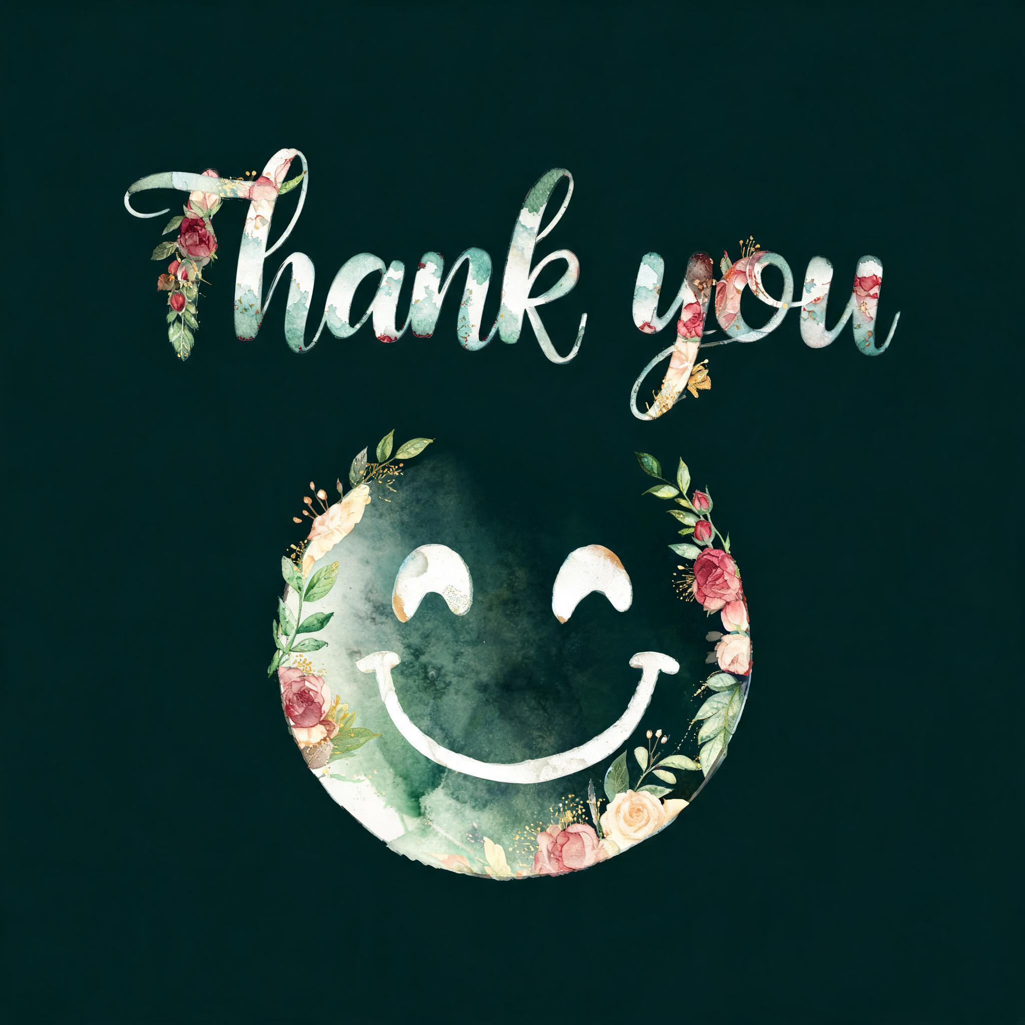 "Thank you 😊" — Floral | AI Text Effect Generator
