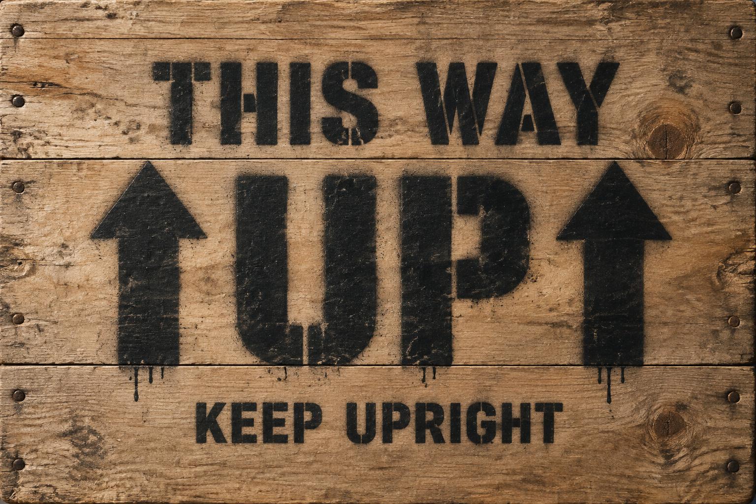 "THIS WAY
UP
KEEP UPRIGHT" — Stencil | AI Text Effect Generator