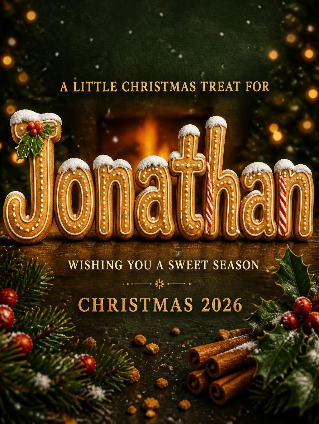 "Jonathan
A LITTLE CHRISTMAS TREAT FOR
WISHING YOU A SWEET SEASON
CHRISTMAS 2026" — christmas text effect