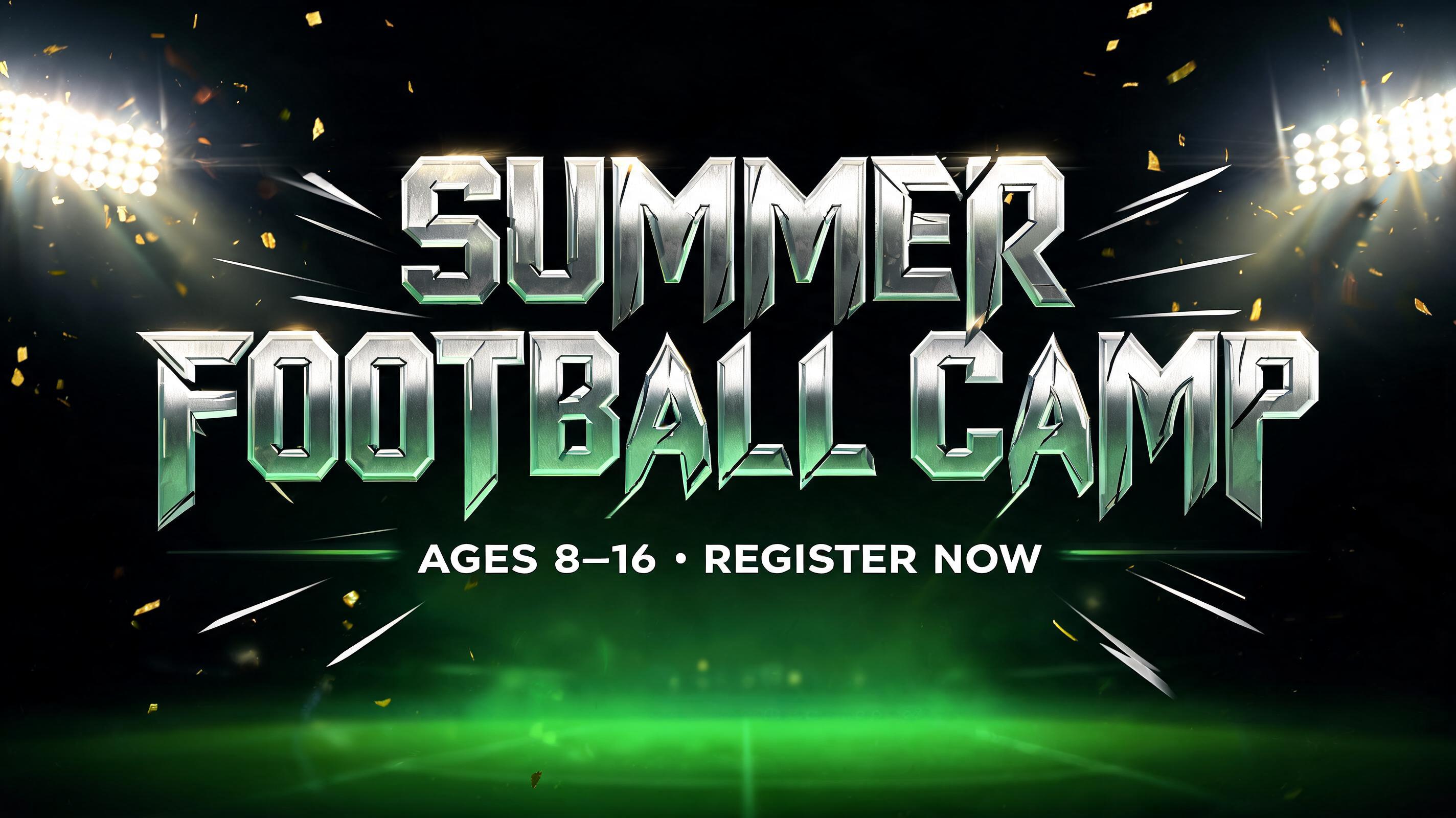 "SUMMER FOOTBALL CAMP
AGES 8–16 · REGISTER NOW" — Sports Football | AI Text Effect Generator