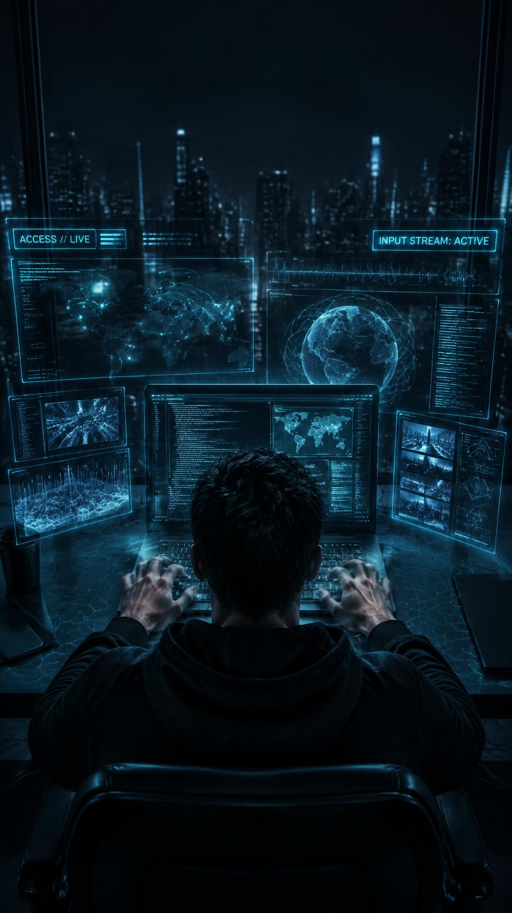 "ACCESS // LIVE
INPUT STREAM: ACTIVE" — Cyberpunk Hologram | AI Text Effect Generator