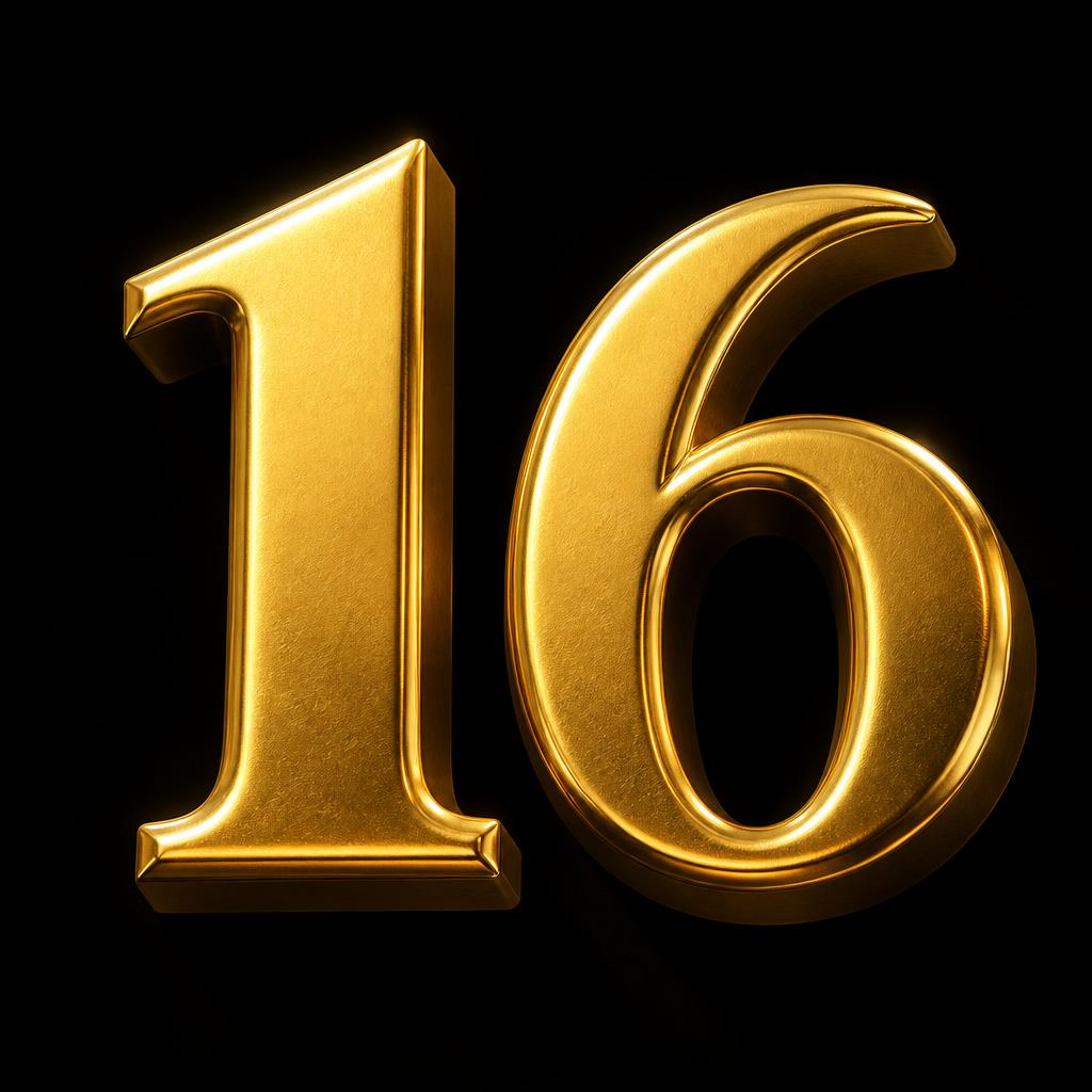 "16" — 3d Bold Gold | AI Text Effect Generator